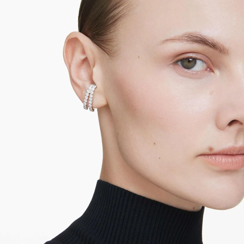Matrix ear cuffs Round cut, White, Rhodium plated - Image 5