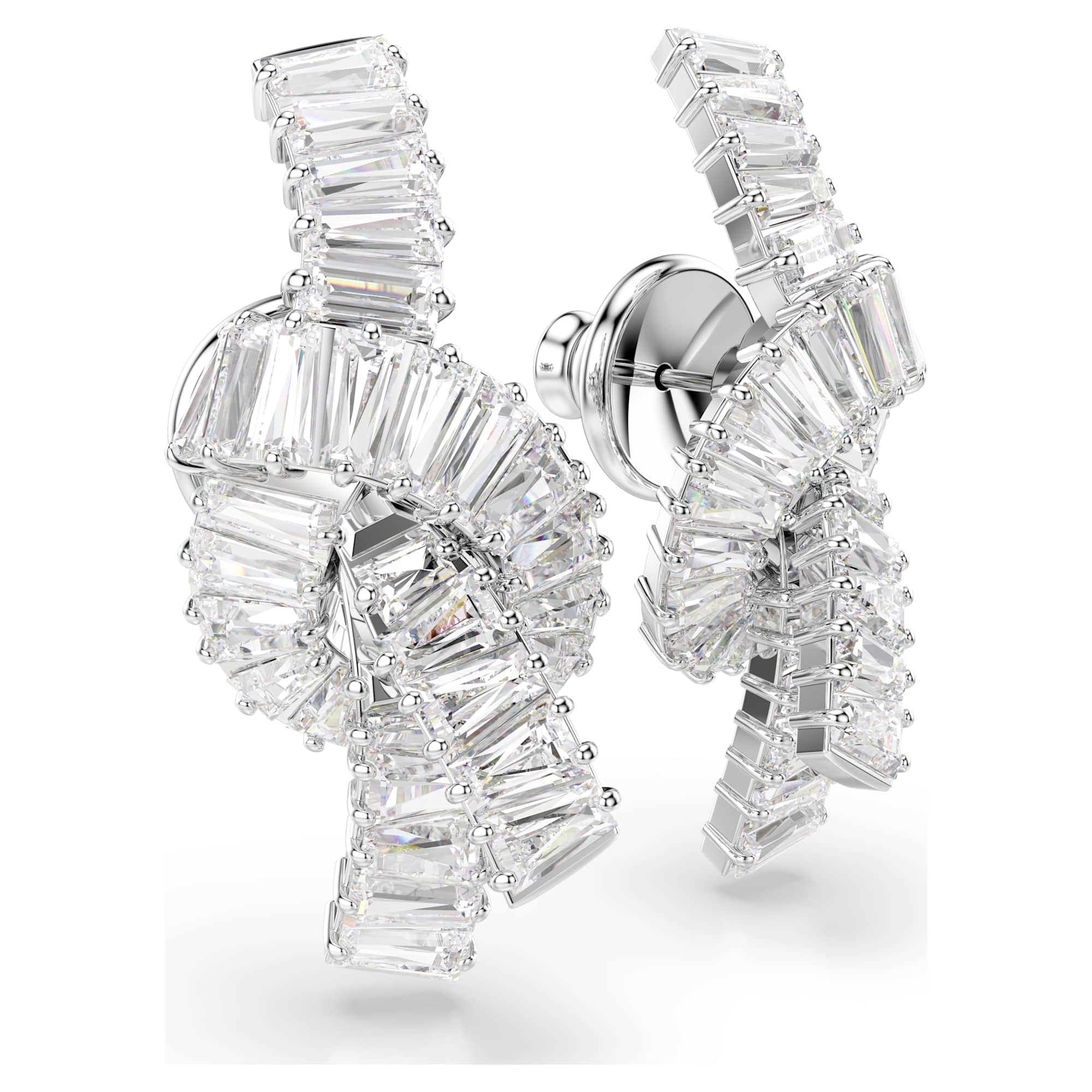 Matrix earrings Baguette cut, Knot, White, Rhodium plated - Image 3