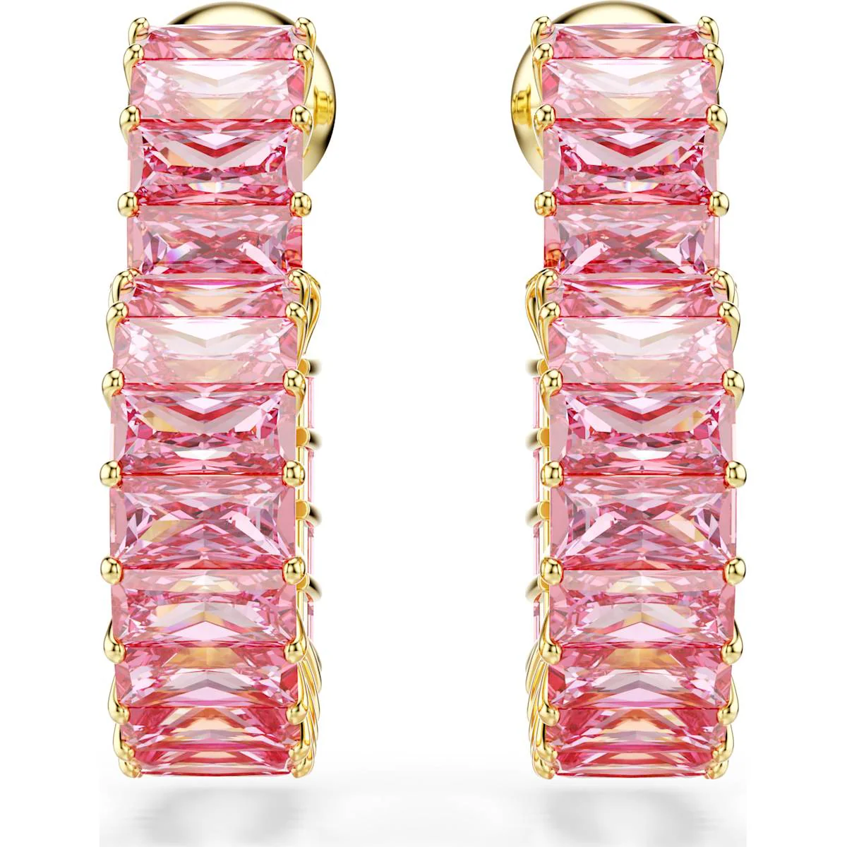 Matrix hoop earrings Baguette cut, Heart, Small, Pink, Gold-tone plated - Image 2