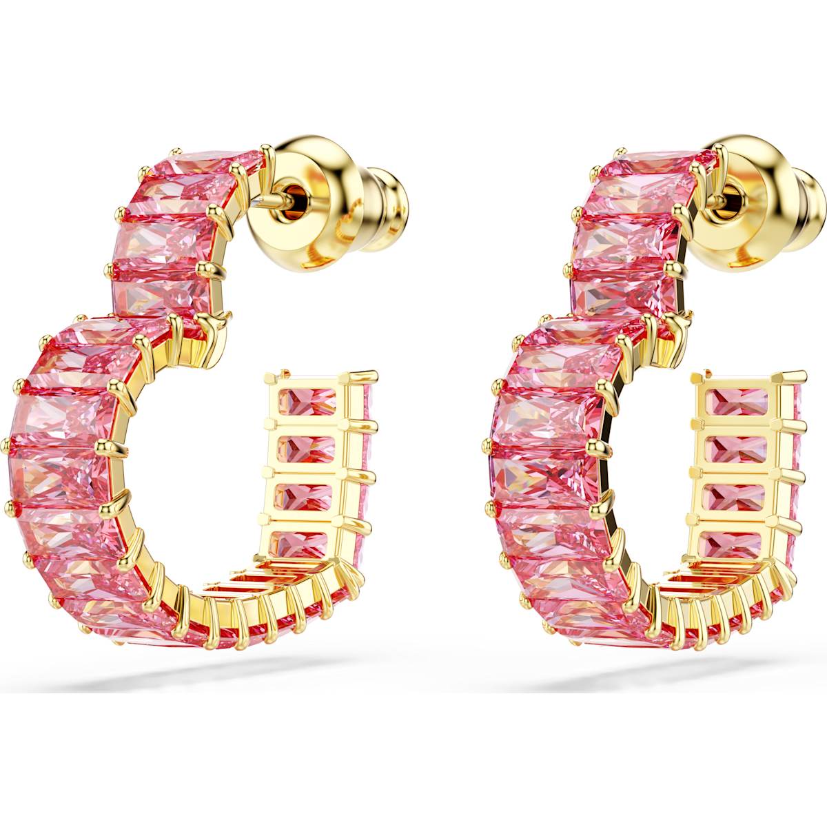 Matrix hoop earrings Baguette cut, Heart, Small, Pink, Gold-tone plated - Image 3