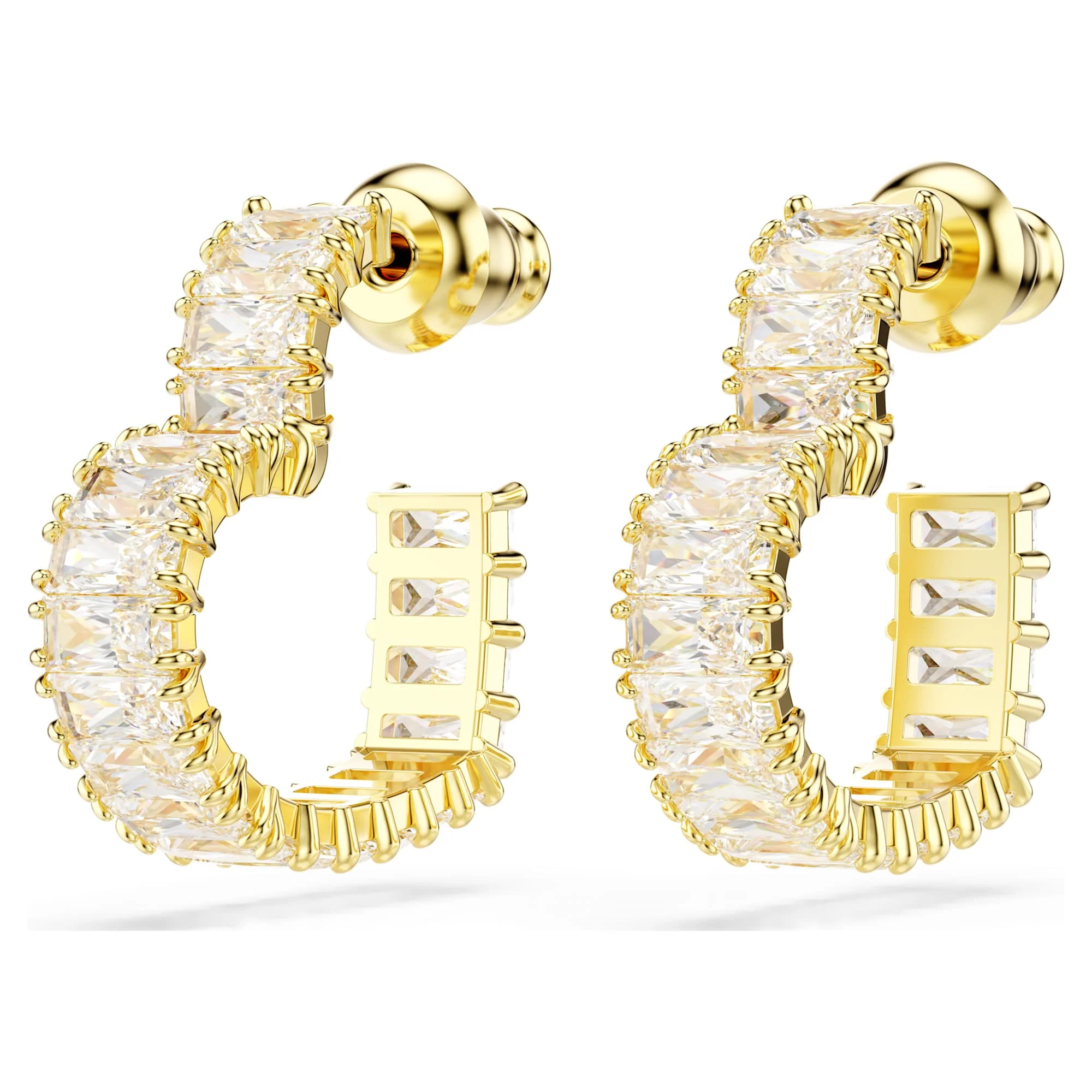 Matrix hoop earrings Baguette cut, Heart, Small, White, Gold-tone plated - Image 3