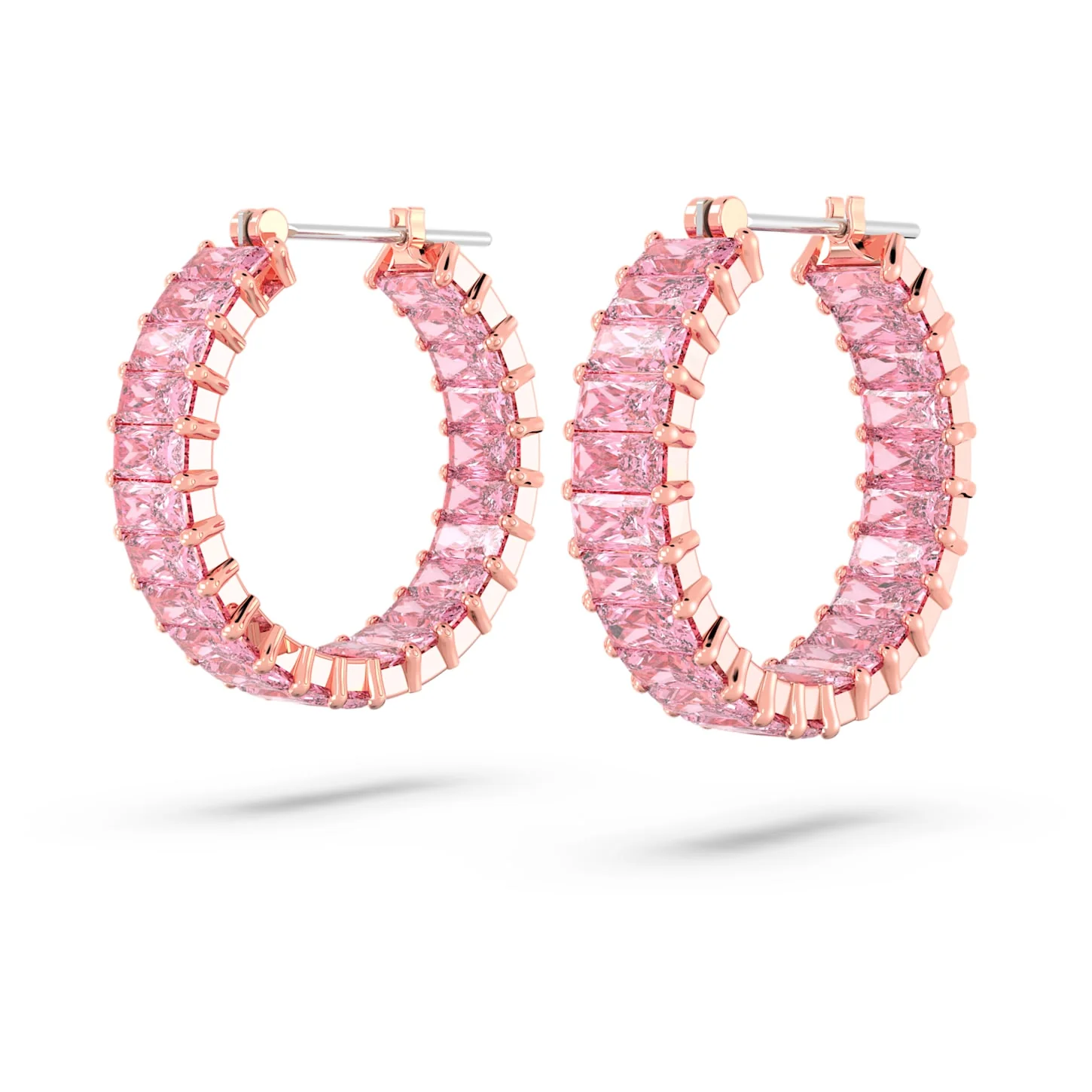 Matrix hoop earrings Baguette cut, Pink, Rose gold-tone plated - Image 3