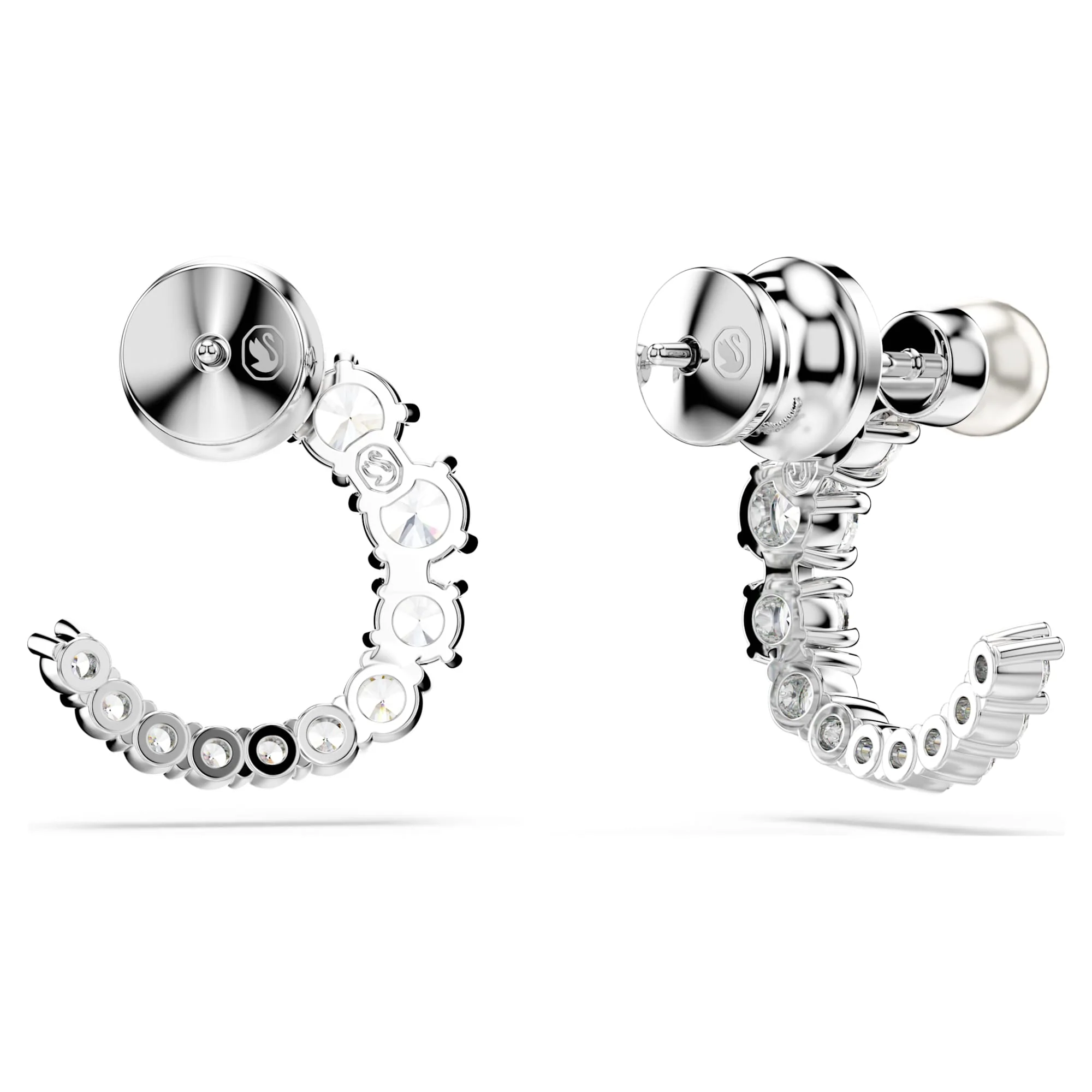 Matrix hoop earrings Crystal pearl, Round cut, White, Rhodium plated - Image 4