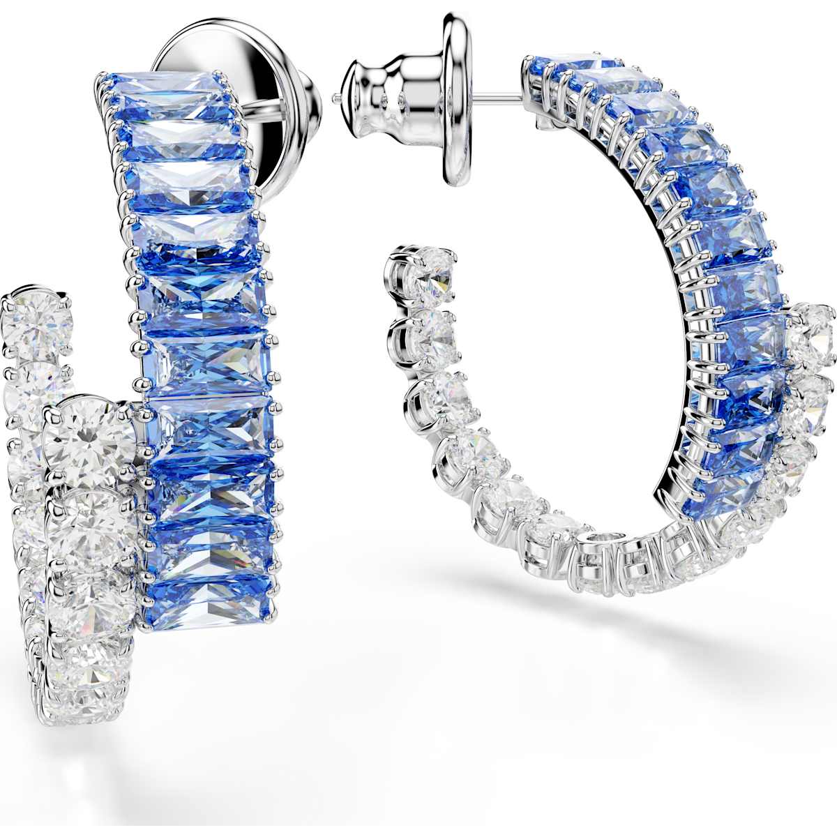 Matrix hoop earrings, Mixed cuts, Blue, Rhodium plated - Image 3