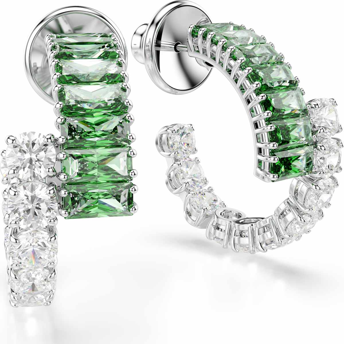 Matrix hoop earrings, Mixed cuts, Green, Rhodium plated - Image 3