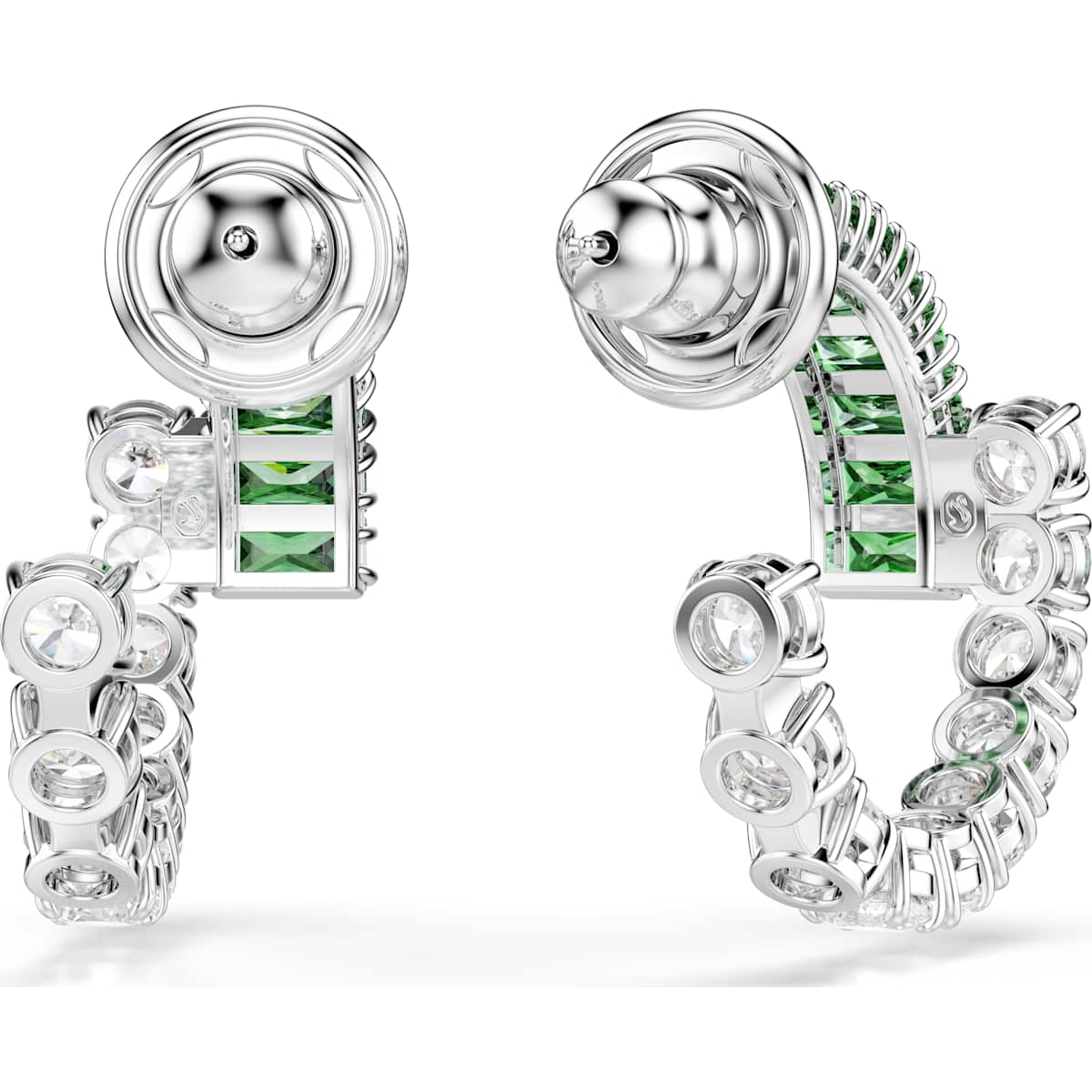 Matrix hoop earrings, Mixed cuts, Green, Rhodium plated - Image 4