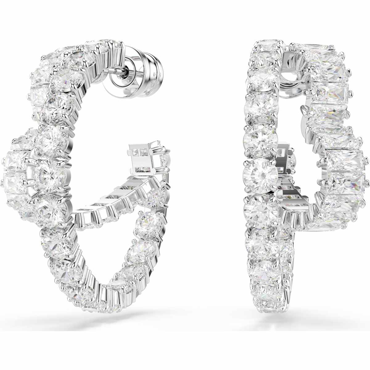 Matrix hoop earrings Mixed cuts, Heart, White, Rhodium plated
