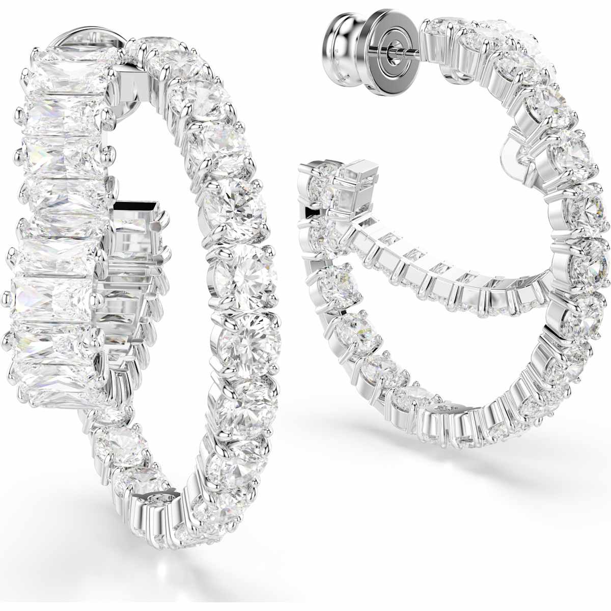 Matrix hoop earrings Mixed cuts, Heart, White, Rhodium plated - Image 3