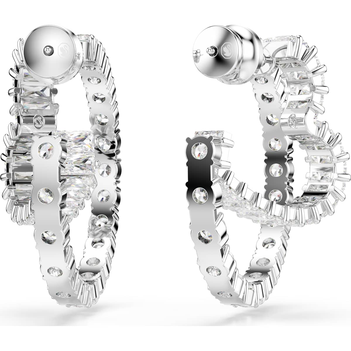 Matrix hoop earrings Mixed cuts, Heart, White, Rhodium plated - Image 4