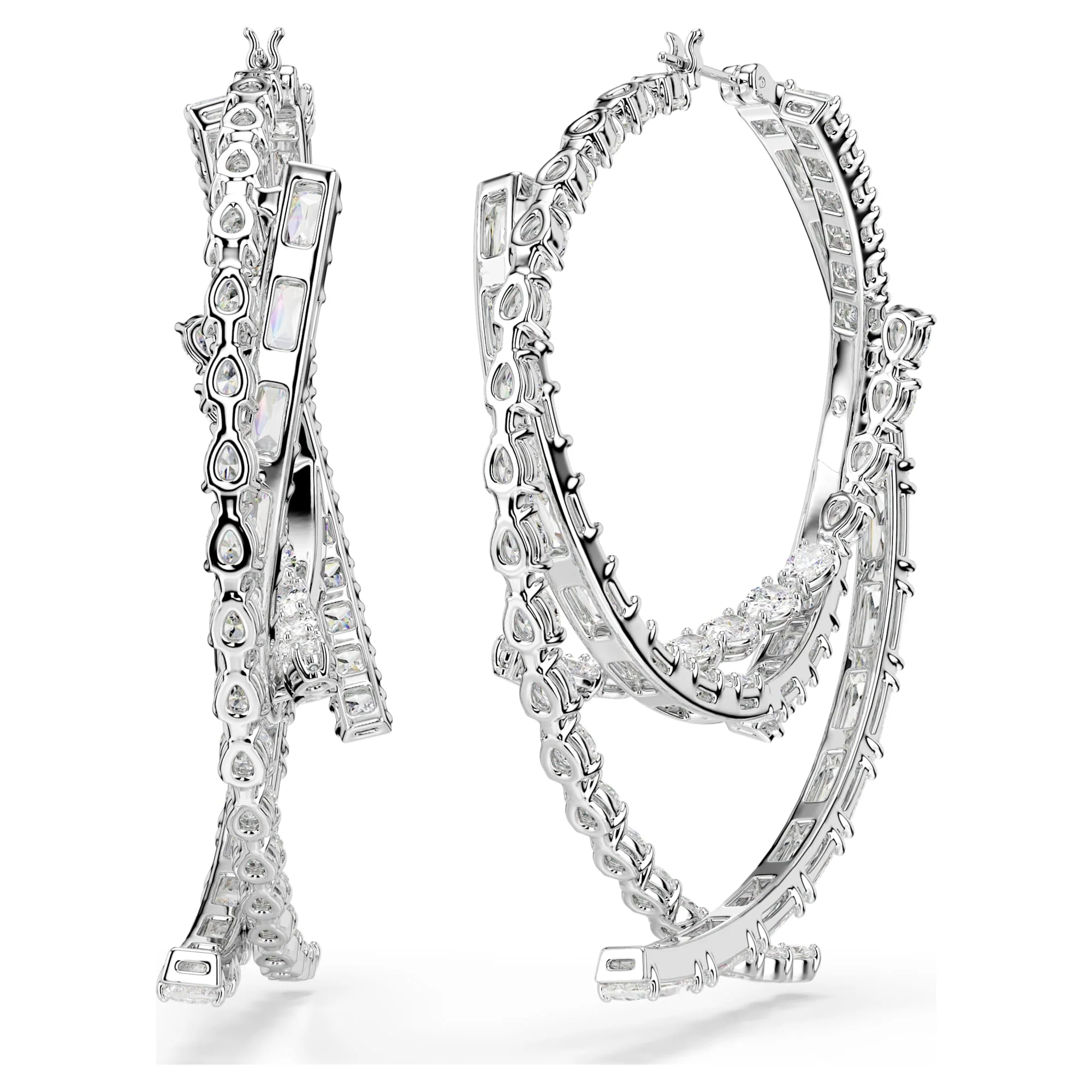 Matrix hoop earrings Mixed cuts, White, Rhodium plated - Image 4