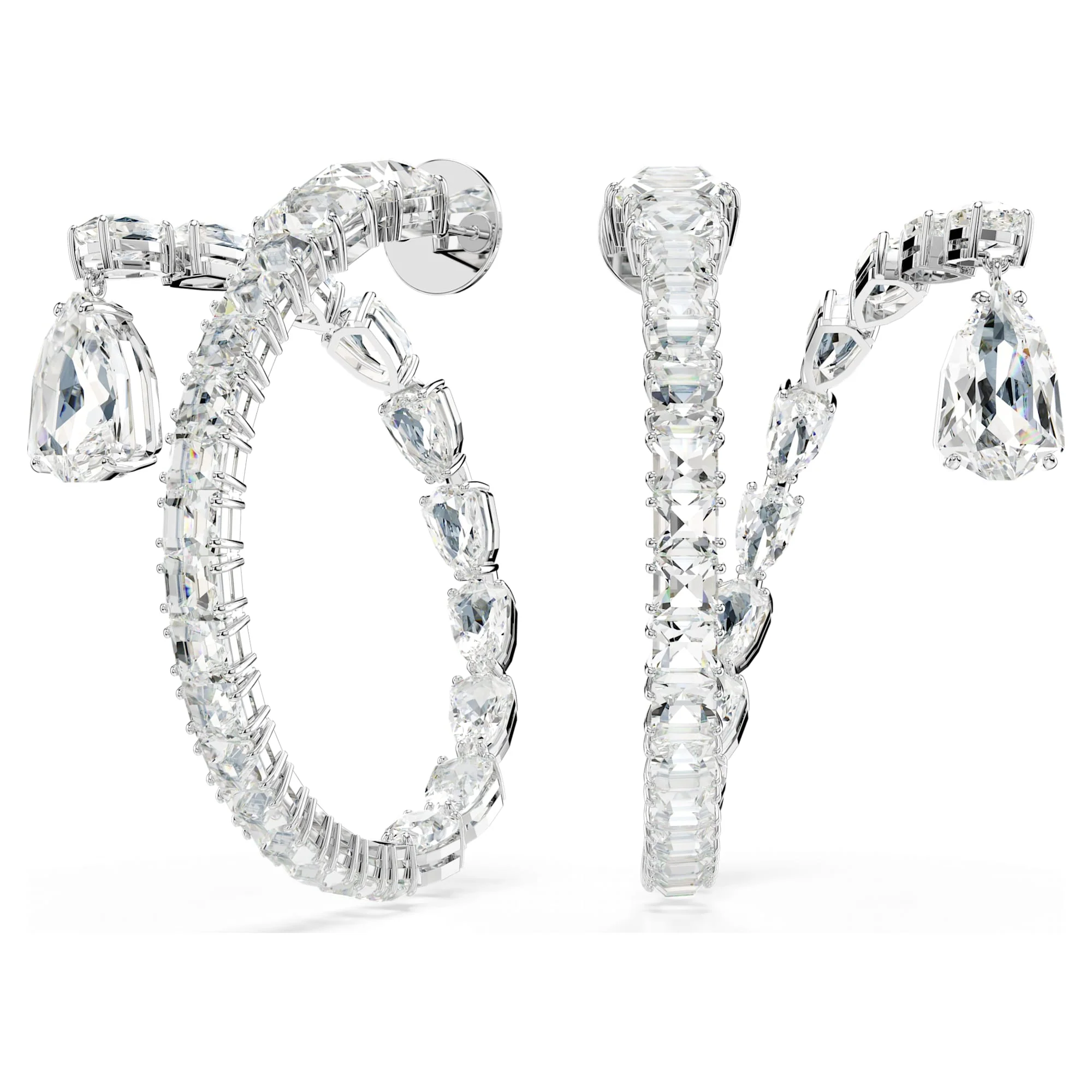 Matrix hoop earrings Mixed cuts, White, Rhodium plated - Image 5