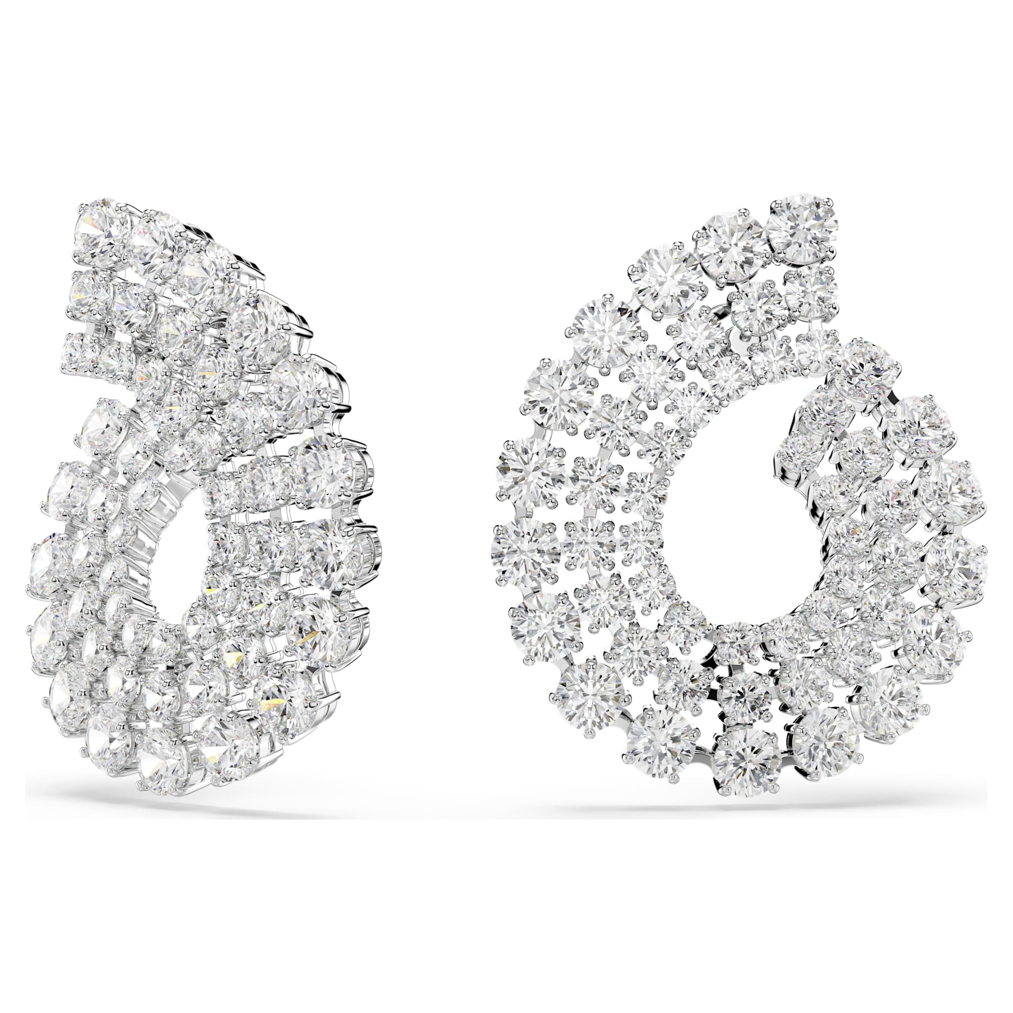 Matrix hoop earrings Mixed round cuts, White, Rhodium plated - Image 2