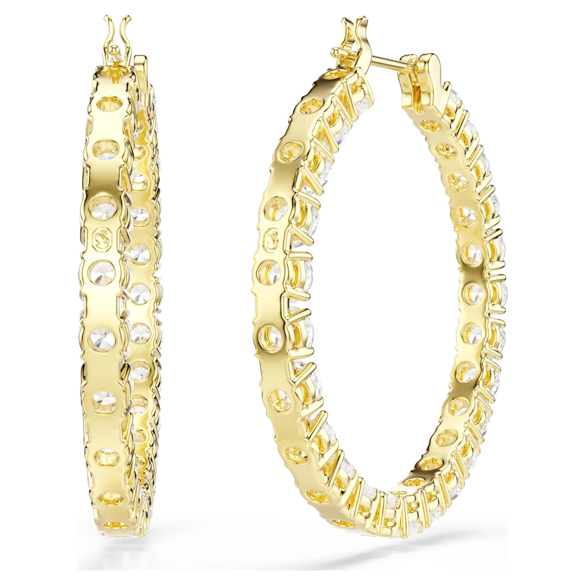 Matrix hoop earrings Round cut, White, Gold-tone plated - Image 4