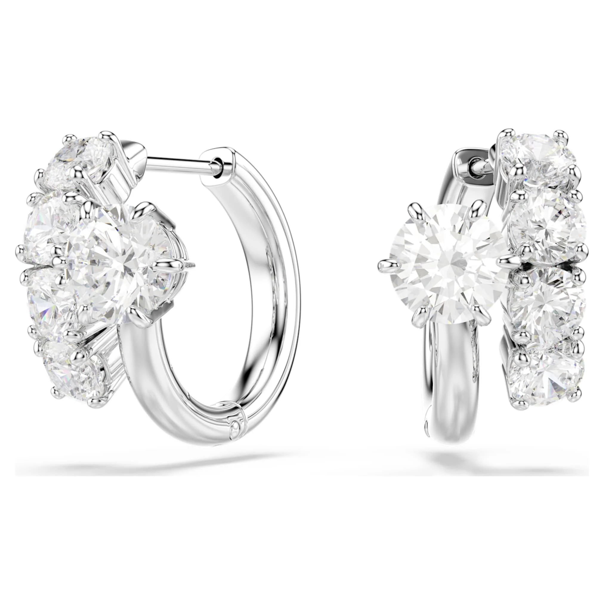 Matrix hoop earrings Round cut, White, Rhodium plated