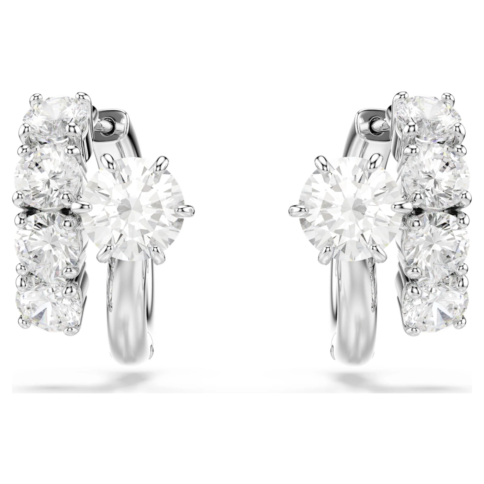 Matrix hoop earrings Round cut, White, Rhodium plated - Image 2