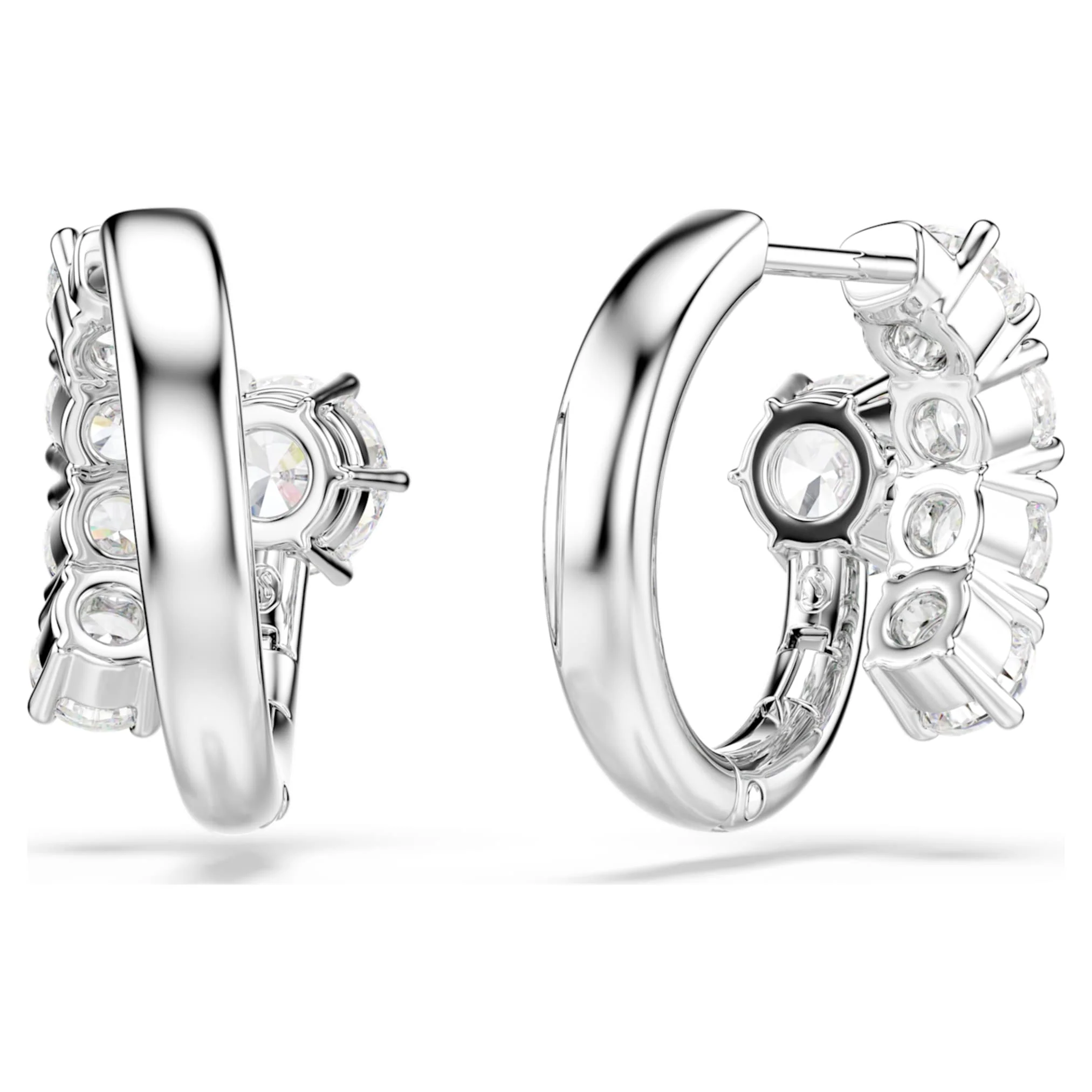 Matrix hoop earrings Round cut, White, Rhodium plated - Image 3