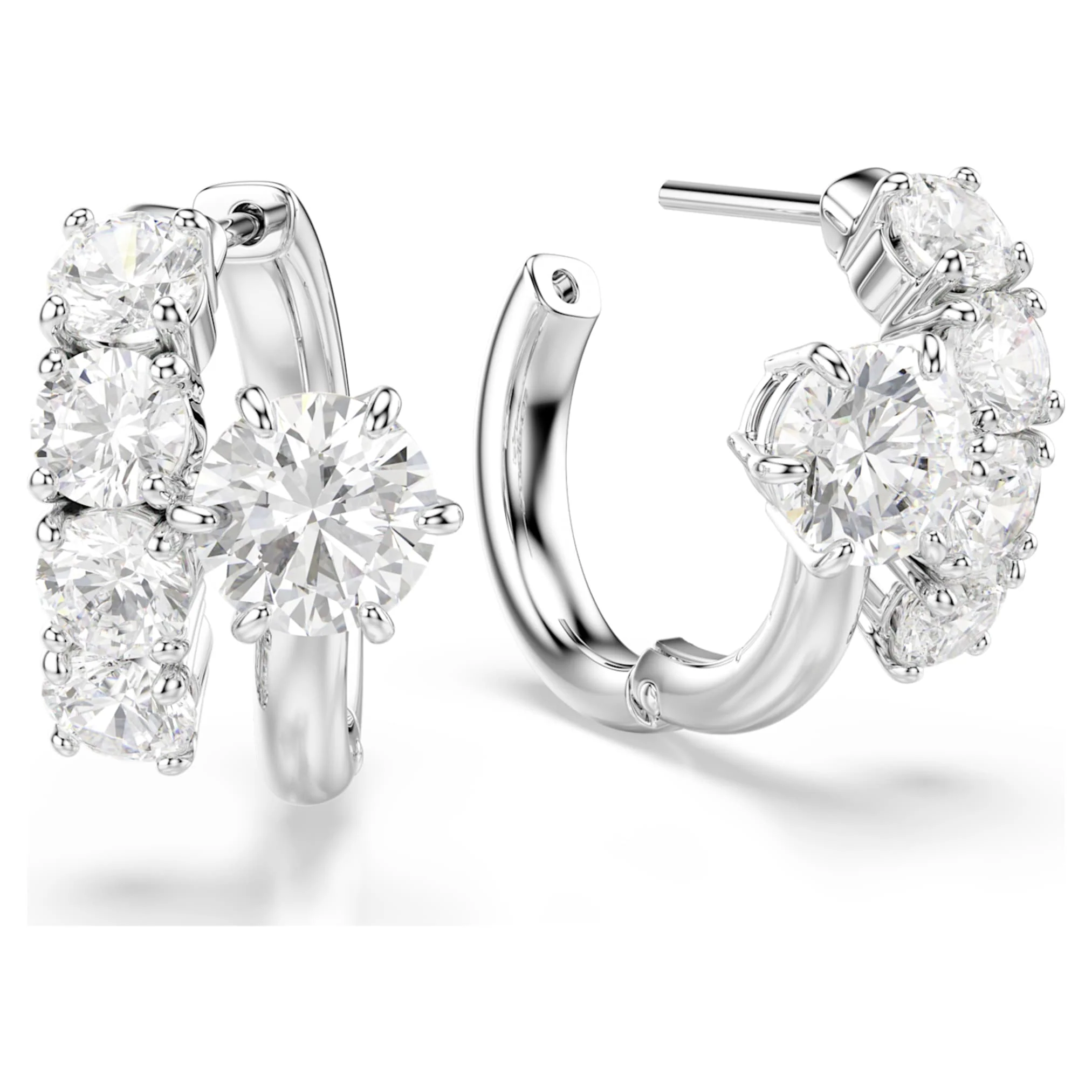 Matrix hoop earrings Round cut, White, Rhodium plated - Image 4