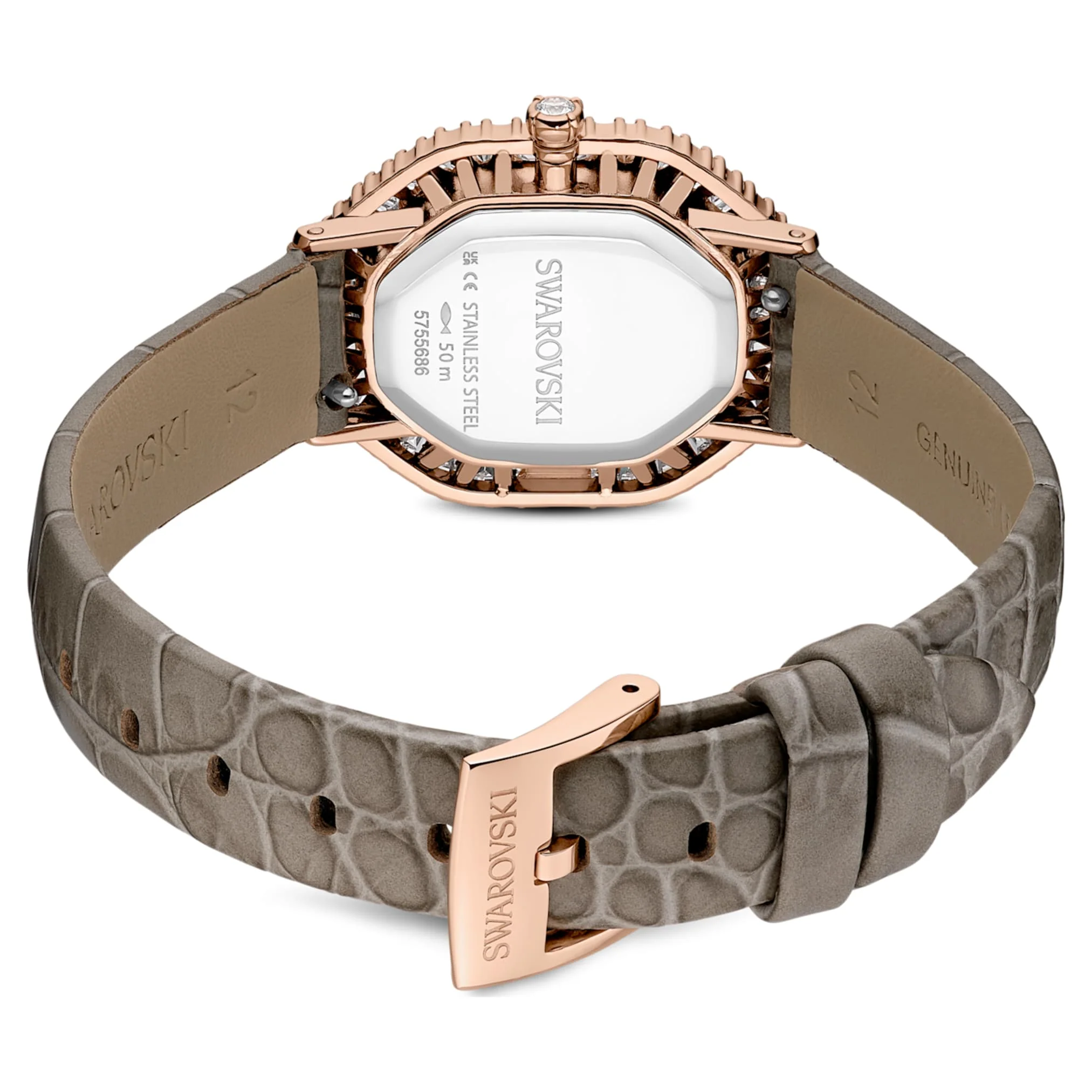 Matrix octagon watch Leather strap, Beige, Rose gold-tone finish - Image 3