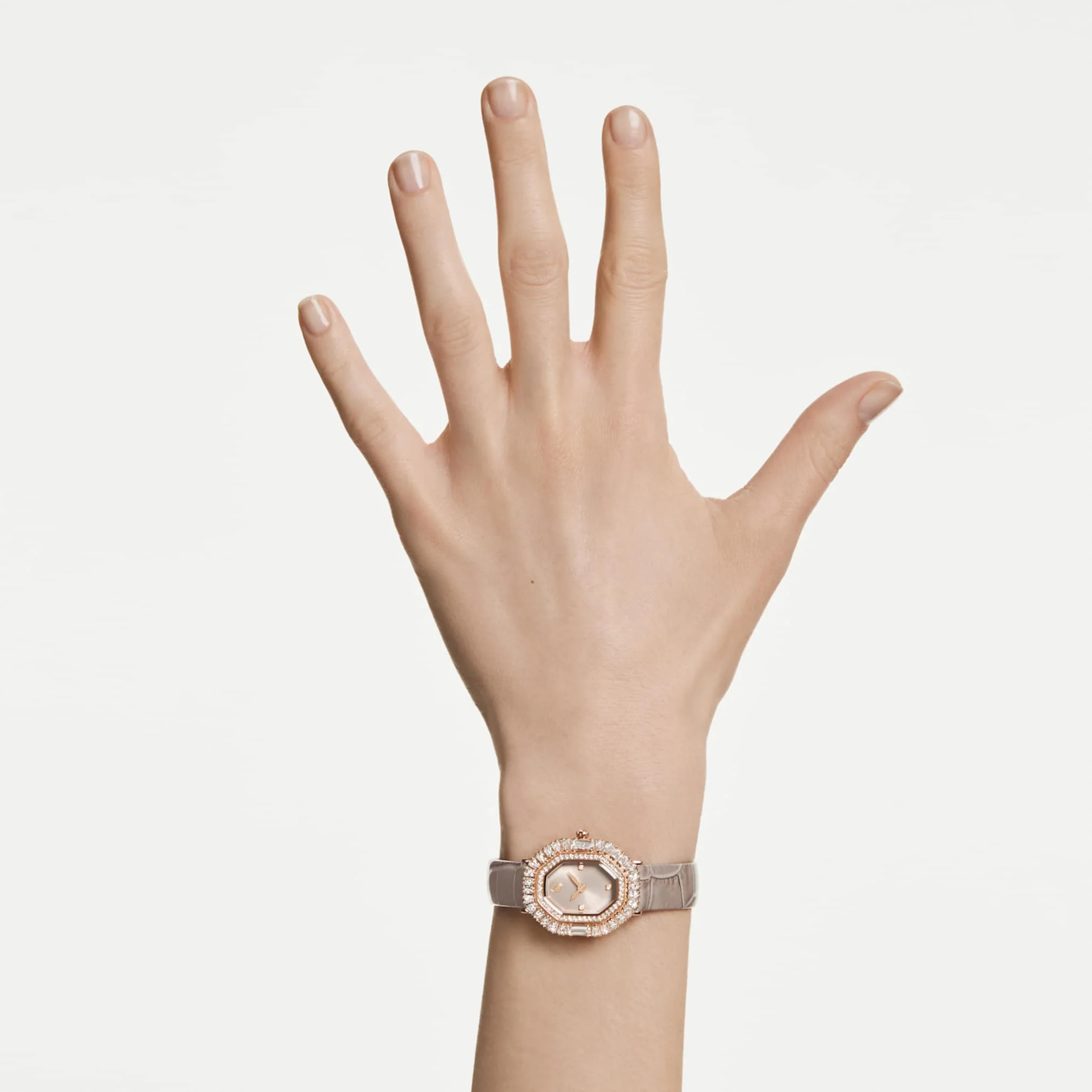Matrix octagon watch Leather strap, Beige, Rose gold-tone finish - Image 6