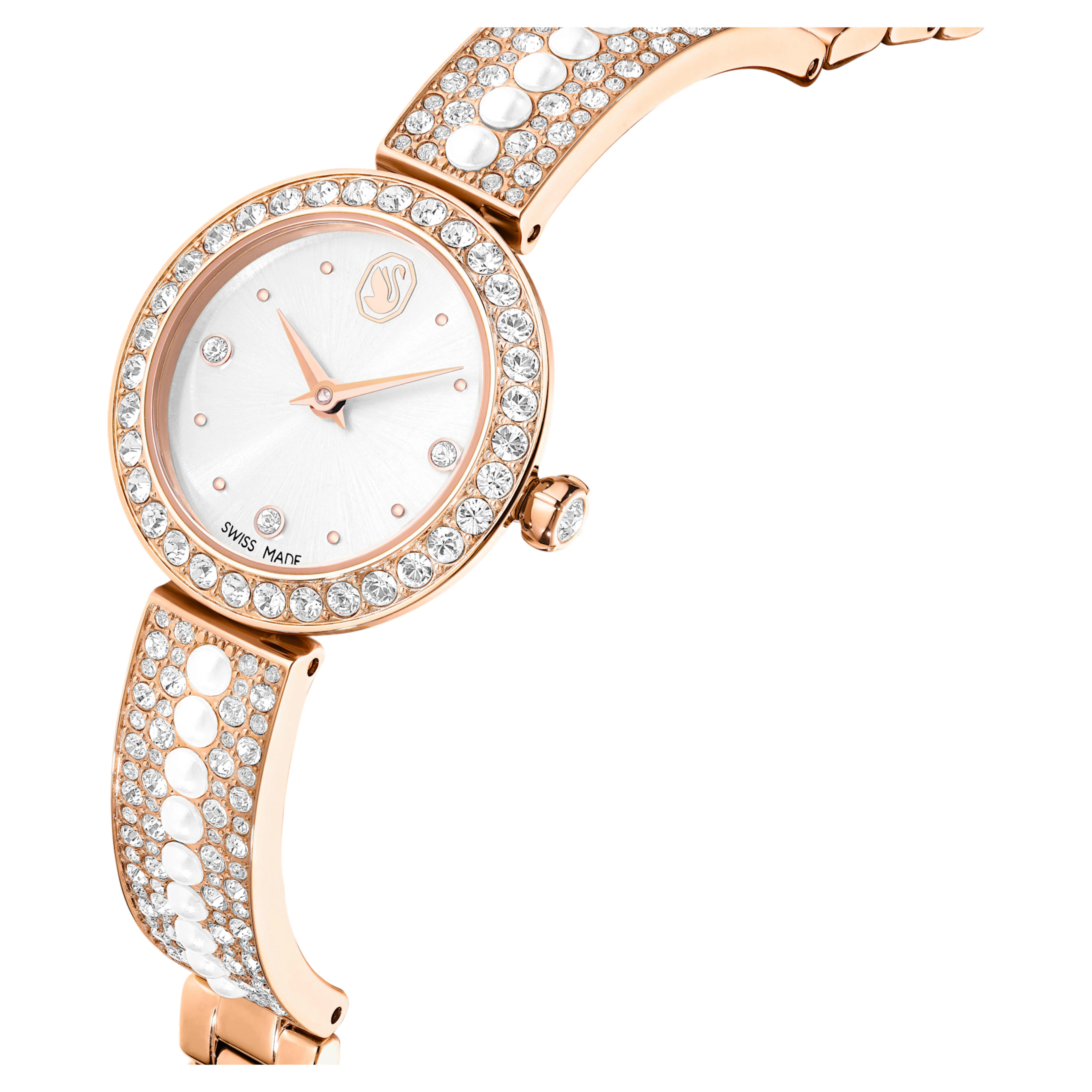 Matrix pearl bangle bangle watch Swiss Made, Crystal bracelet, White, Rose gold-tone finish - Image 4