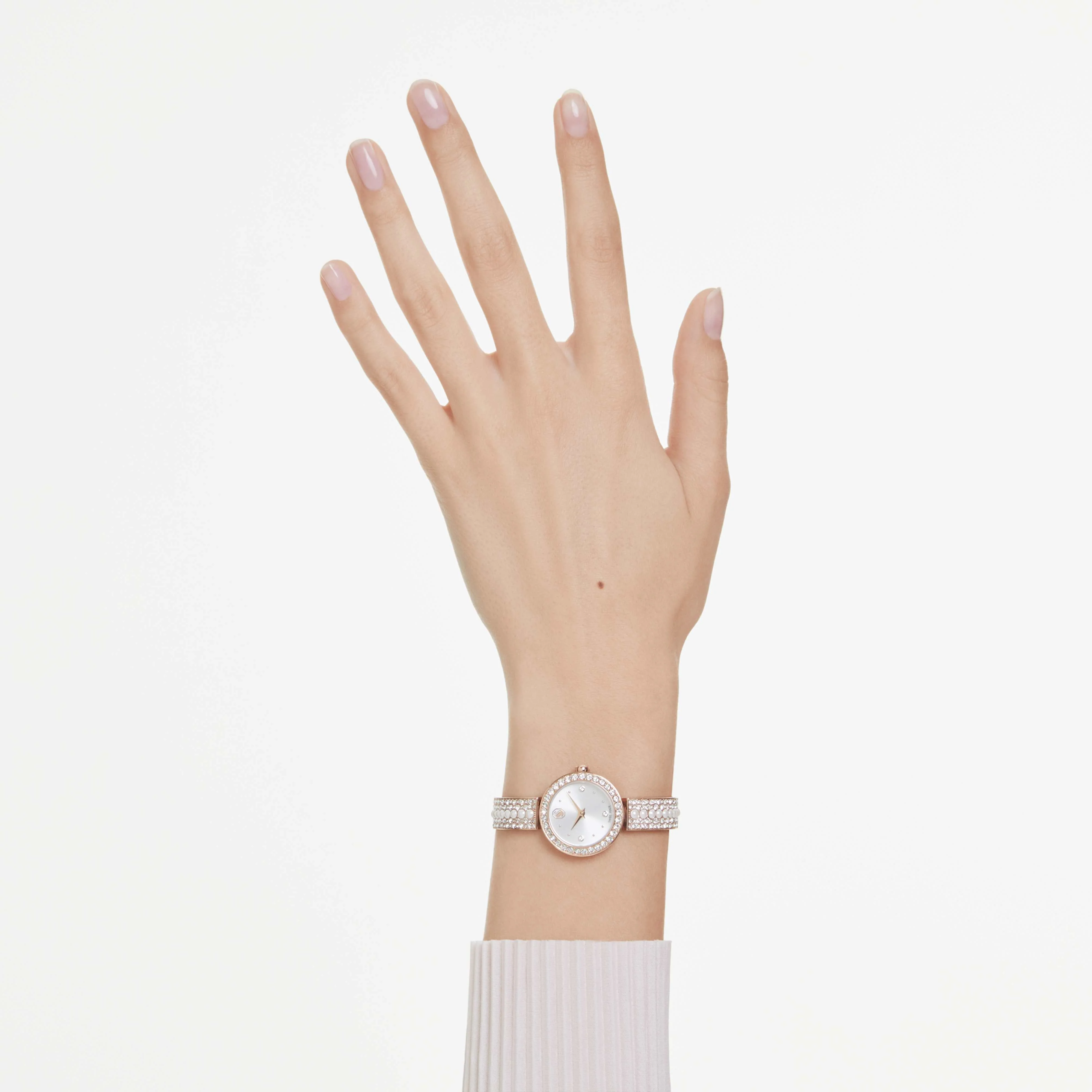 Matrix pearl bangle bangle watch Swiss Made, Crystal bracelet, White, Rose gold-tone finish - Image 7