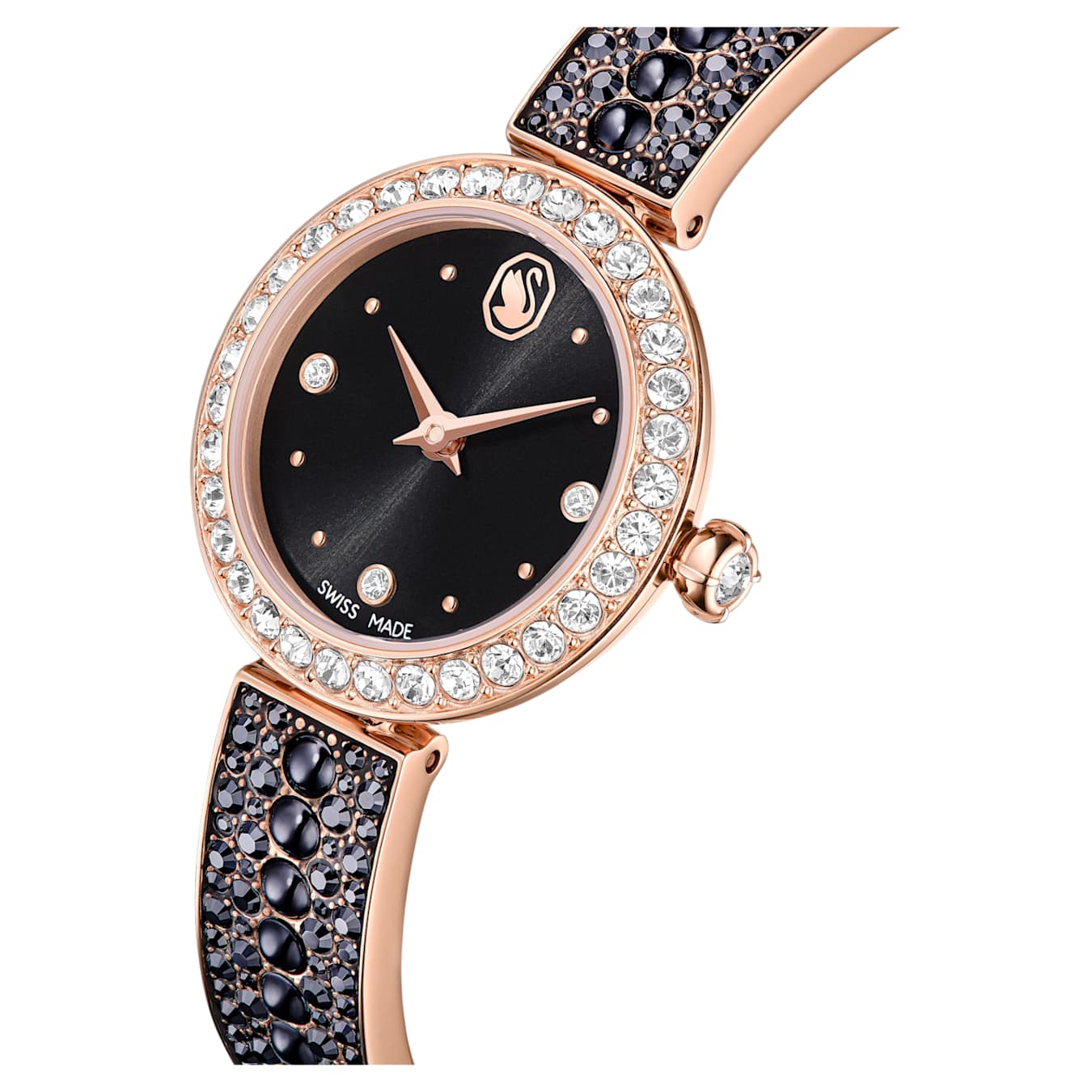Matrix pearl bangle watch Swiss Made, Crystal bracelet, Black, Rose gold-tone finish - Image 4