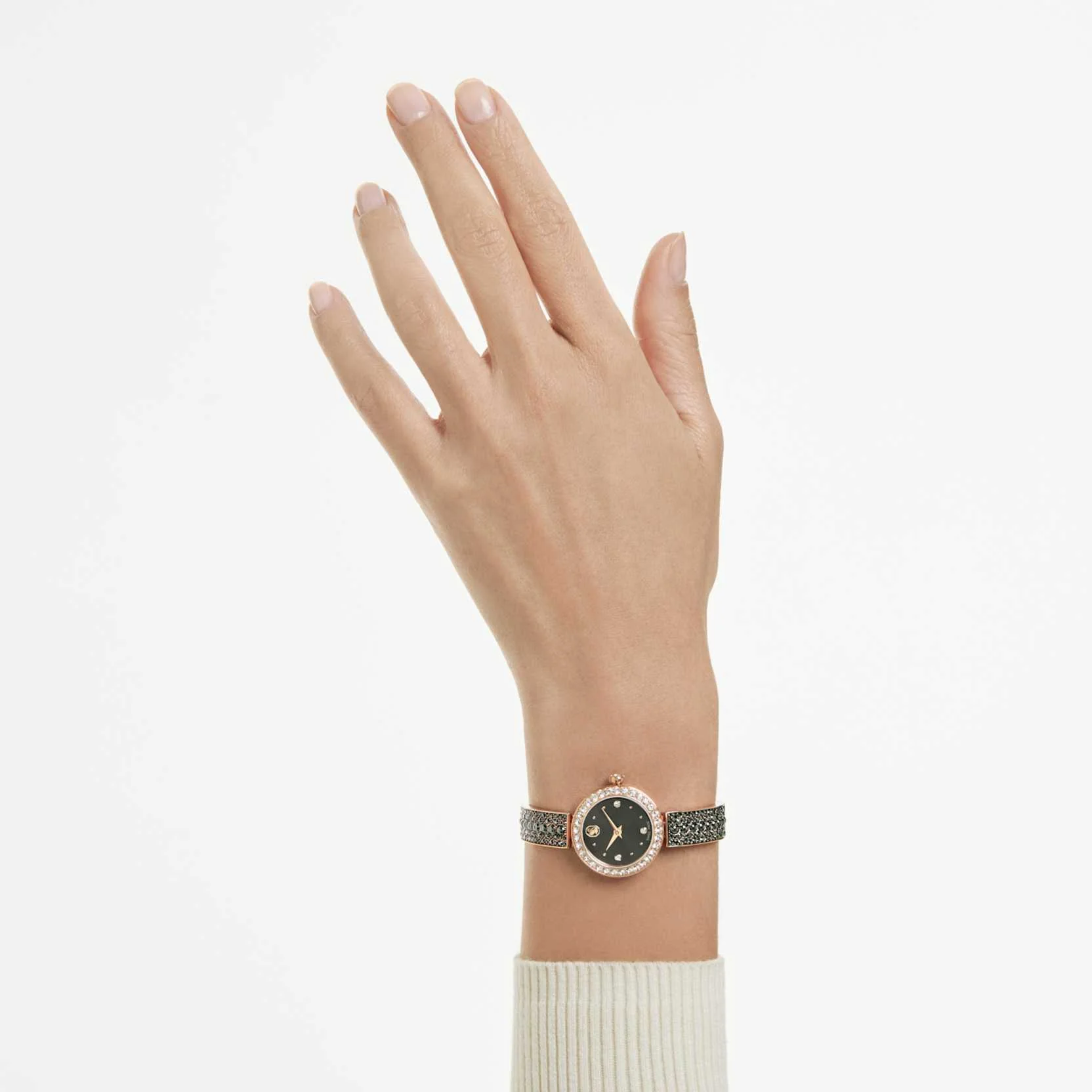 Matrix pearl bangle watch Swiss Made, Crystal bracelet, Black, Rose gold-tone finish - Image 6