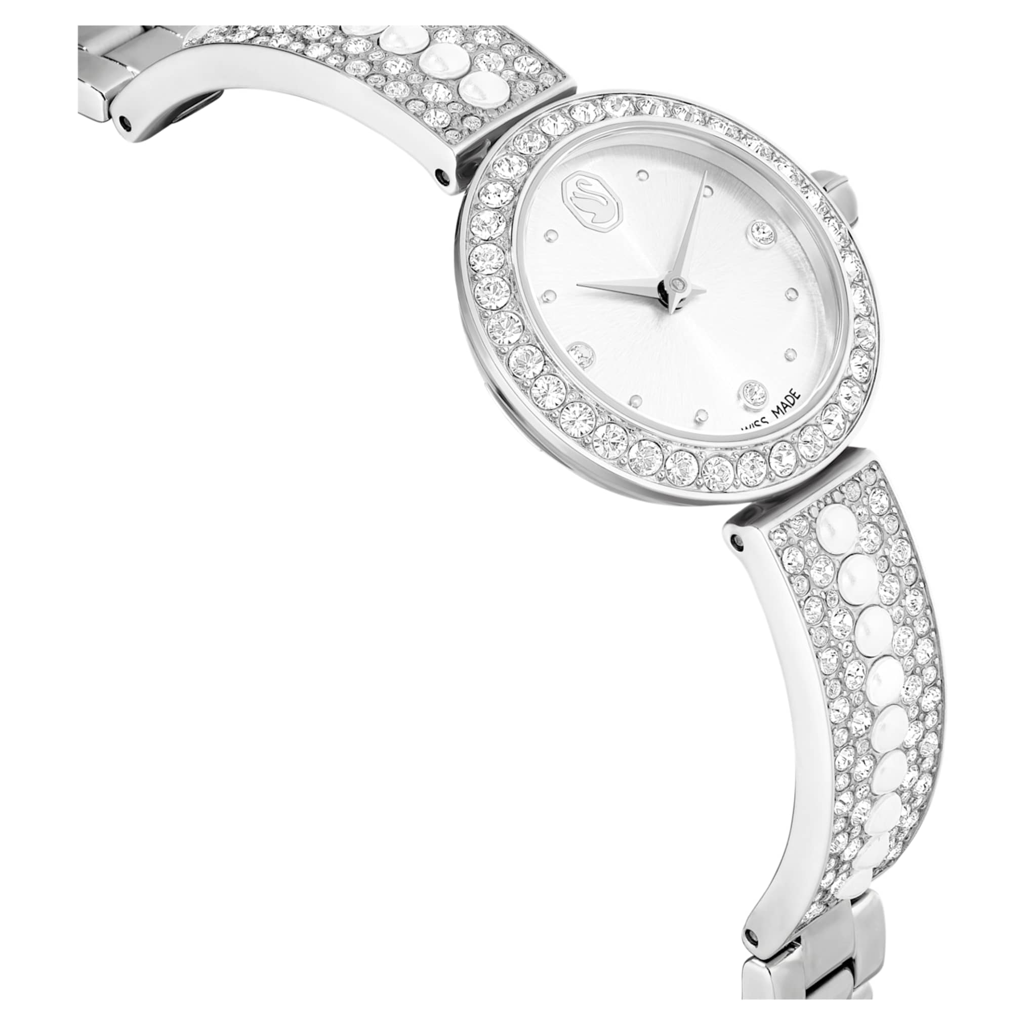 Matrix pearl bangle watch Swiss Made, Crystal bracelet, White, Stainless steel - Image 6
