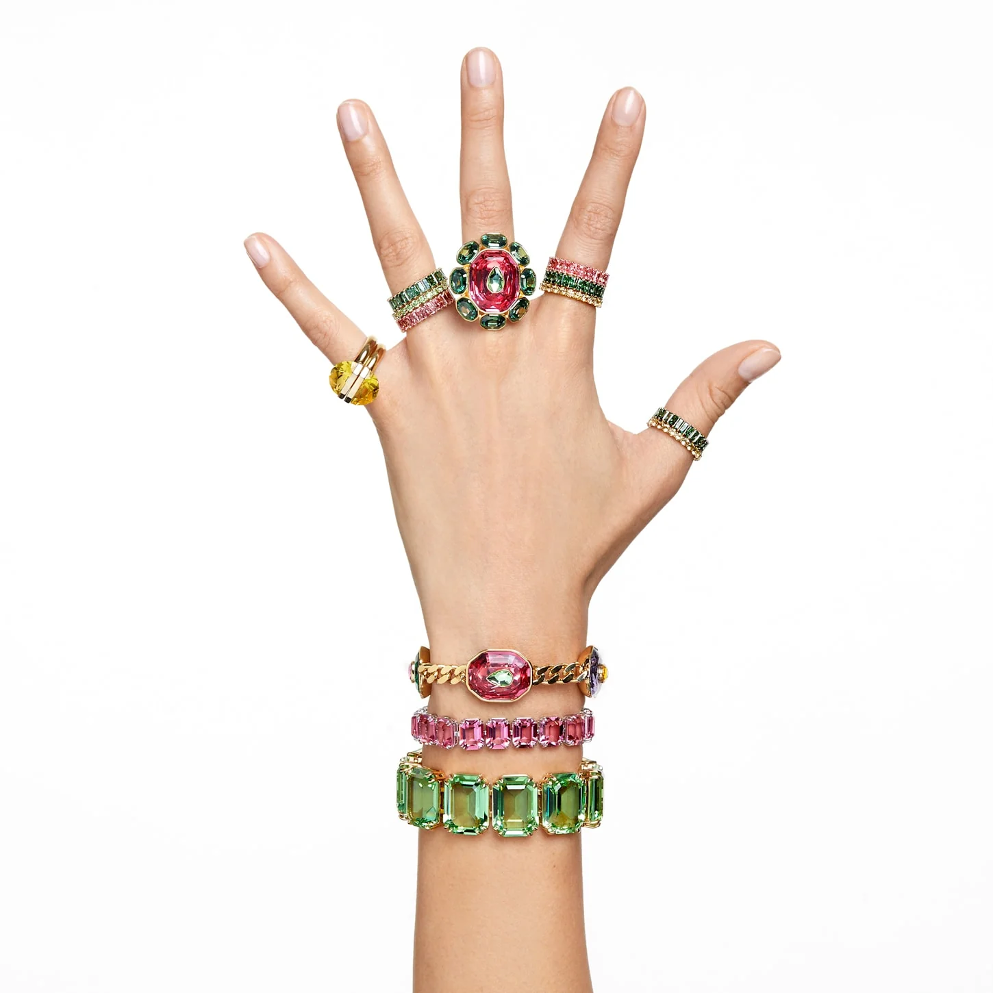 Matrix ring Baguette cut, Green, Gold-tone plated - Image 8