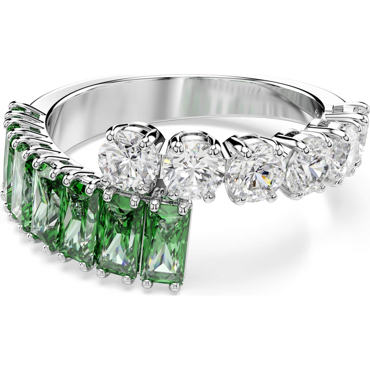 Matrix ring, Mixed cuts, Green, Rhodium plated