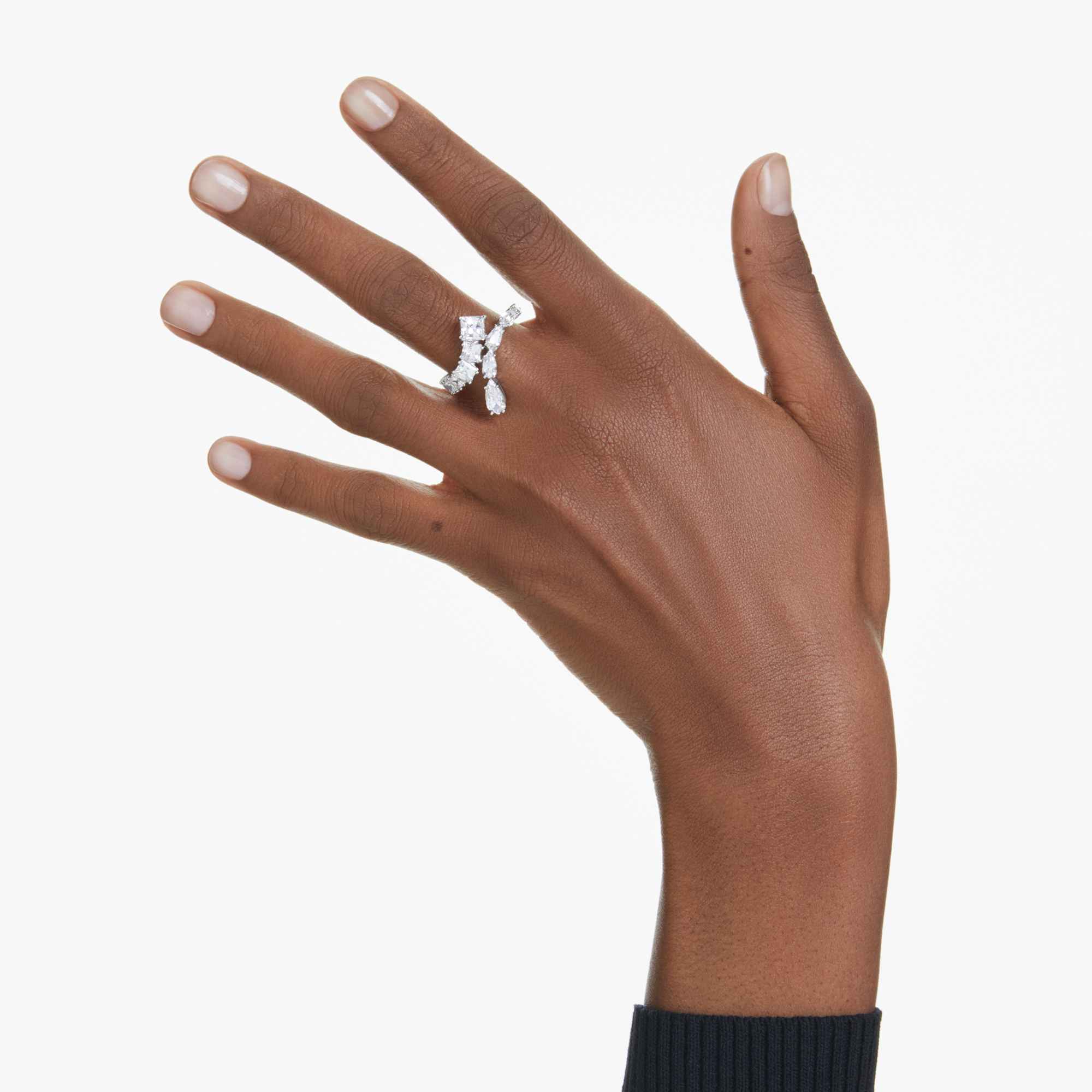 Matrix ring Mixed cuts, White, Rhodium plated - Image 5