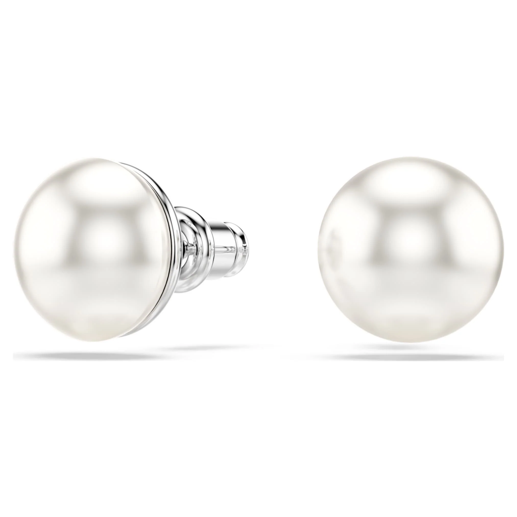 Matrix stud earrings Crystal pearl, White, Rhodium plated - Image 2
