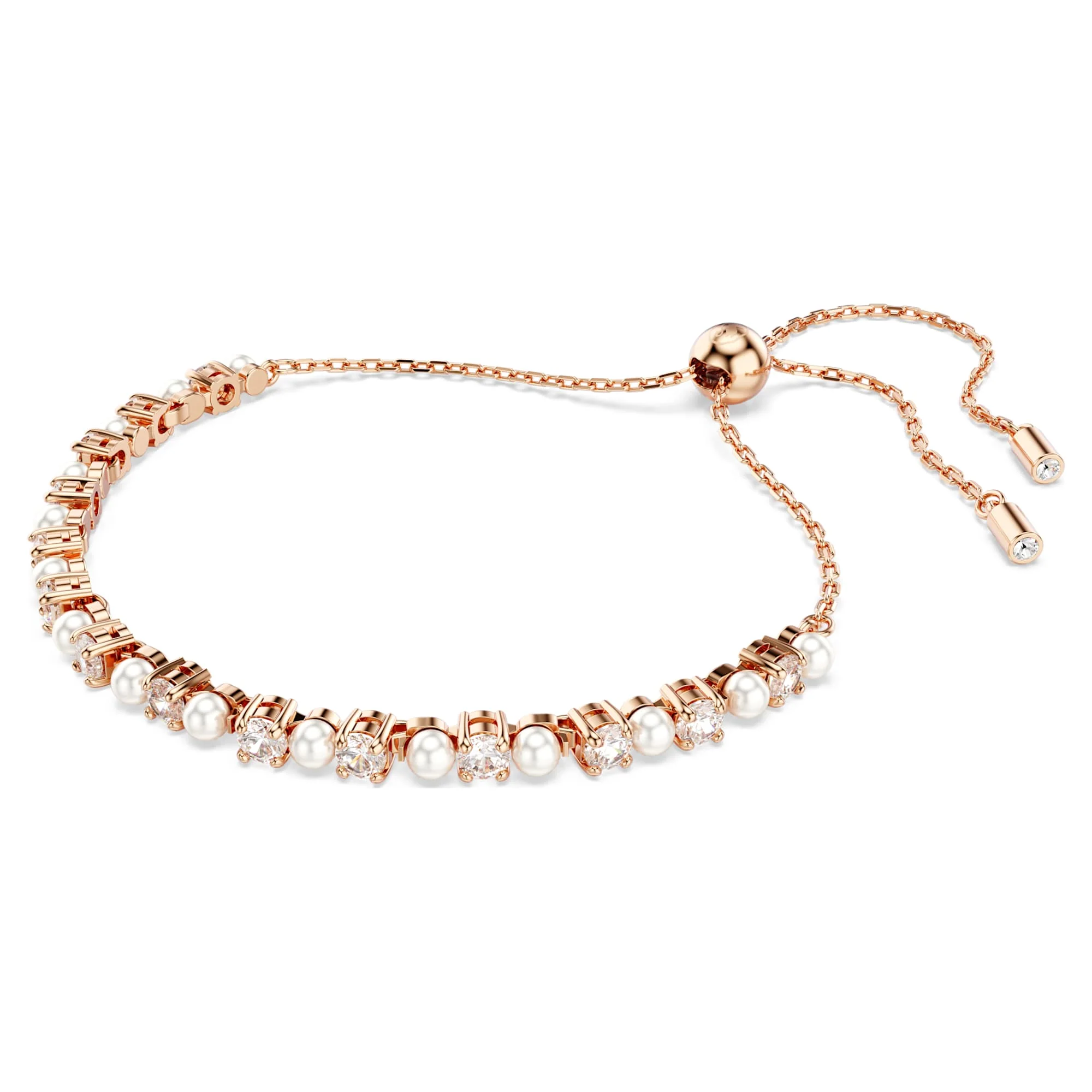 Matrix Tennis bracelet Crystal pearl, Round cuts, White, Rose gold-tone plated - Image 2