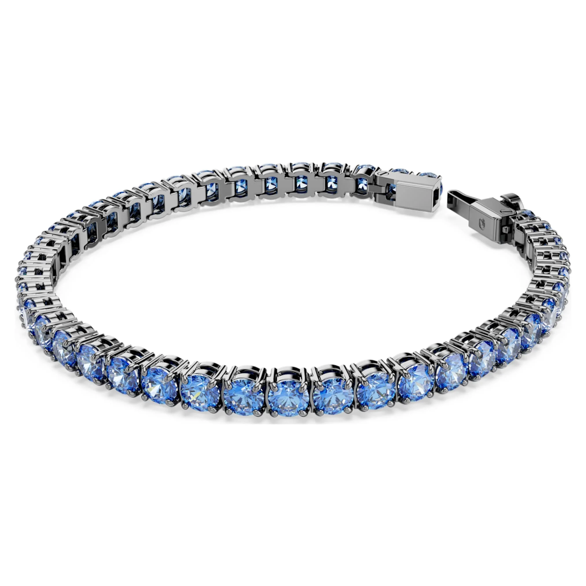 Matrix Tennis bracelet Round cut, Blue, Ruthenium plated - Image 2