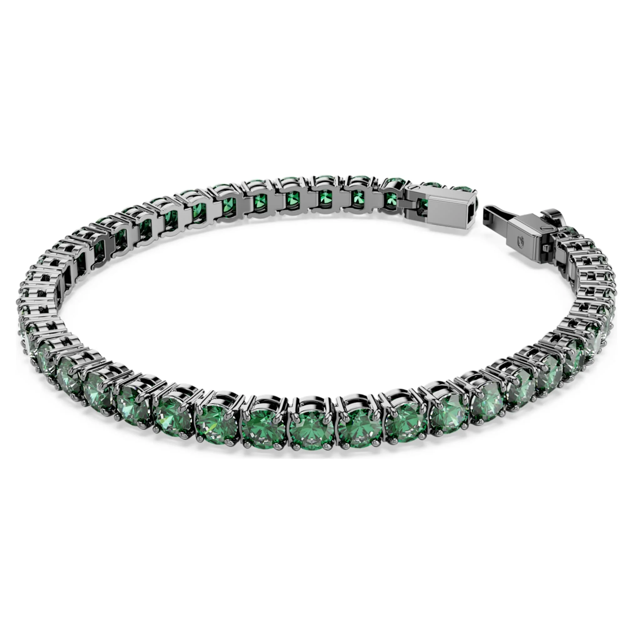 Matrix Tennis bracelet Round cut, Green, Ruthenium plated - Image 2