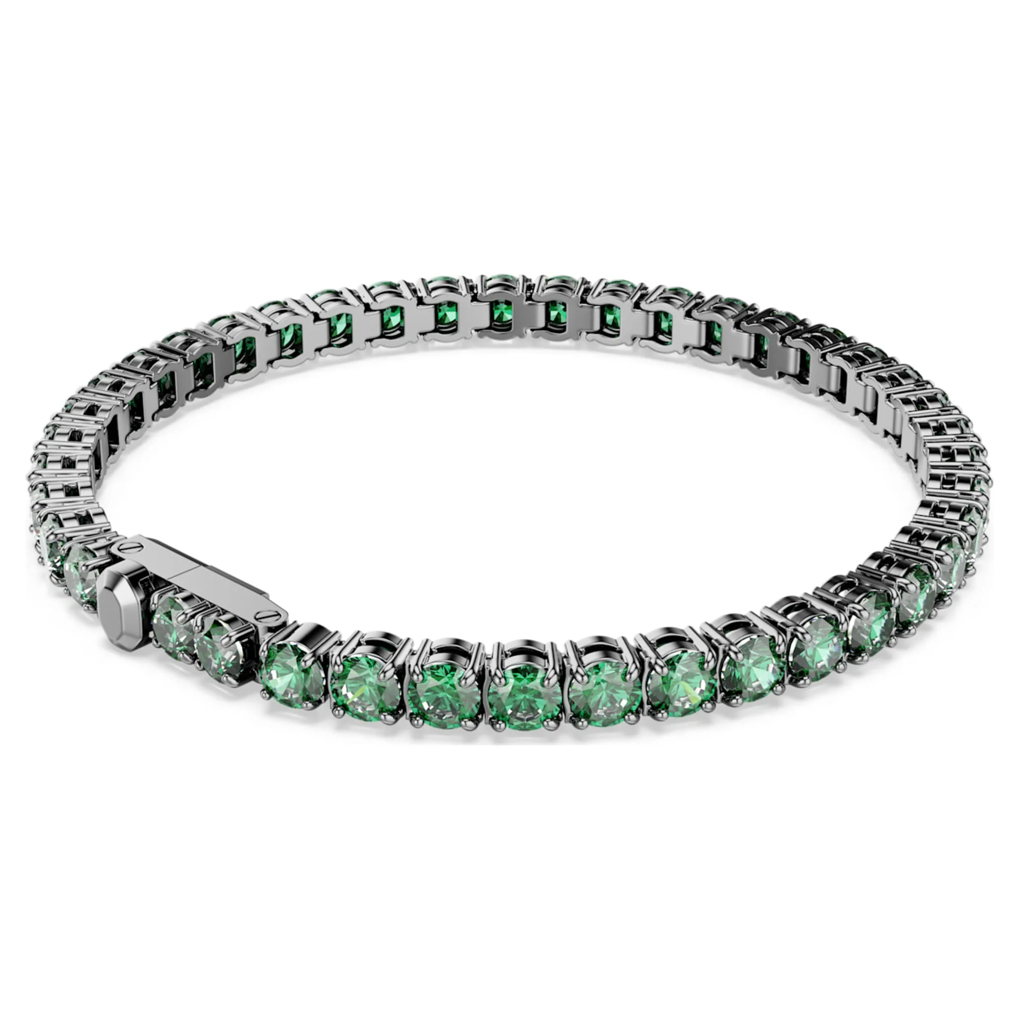 Matrix Tennis bracelet Round cut, Green, Ruthenium plated - Image 5