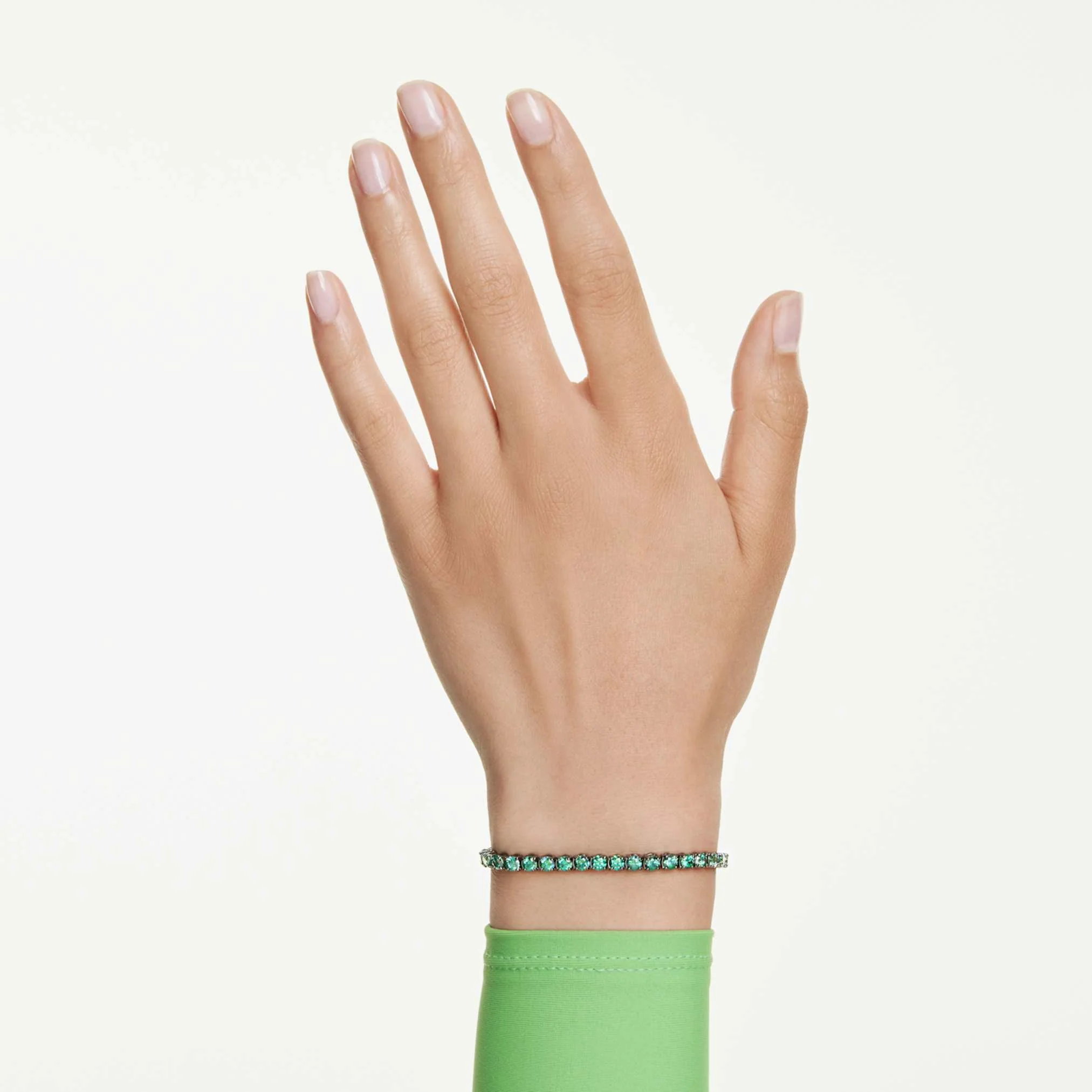 Matrix Tennis bracelet Round cut, Green, Ruthenium plated - Image 6