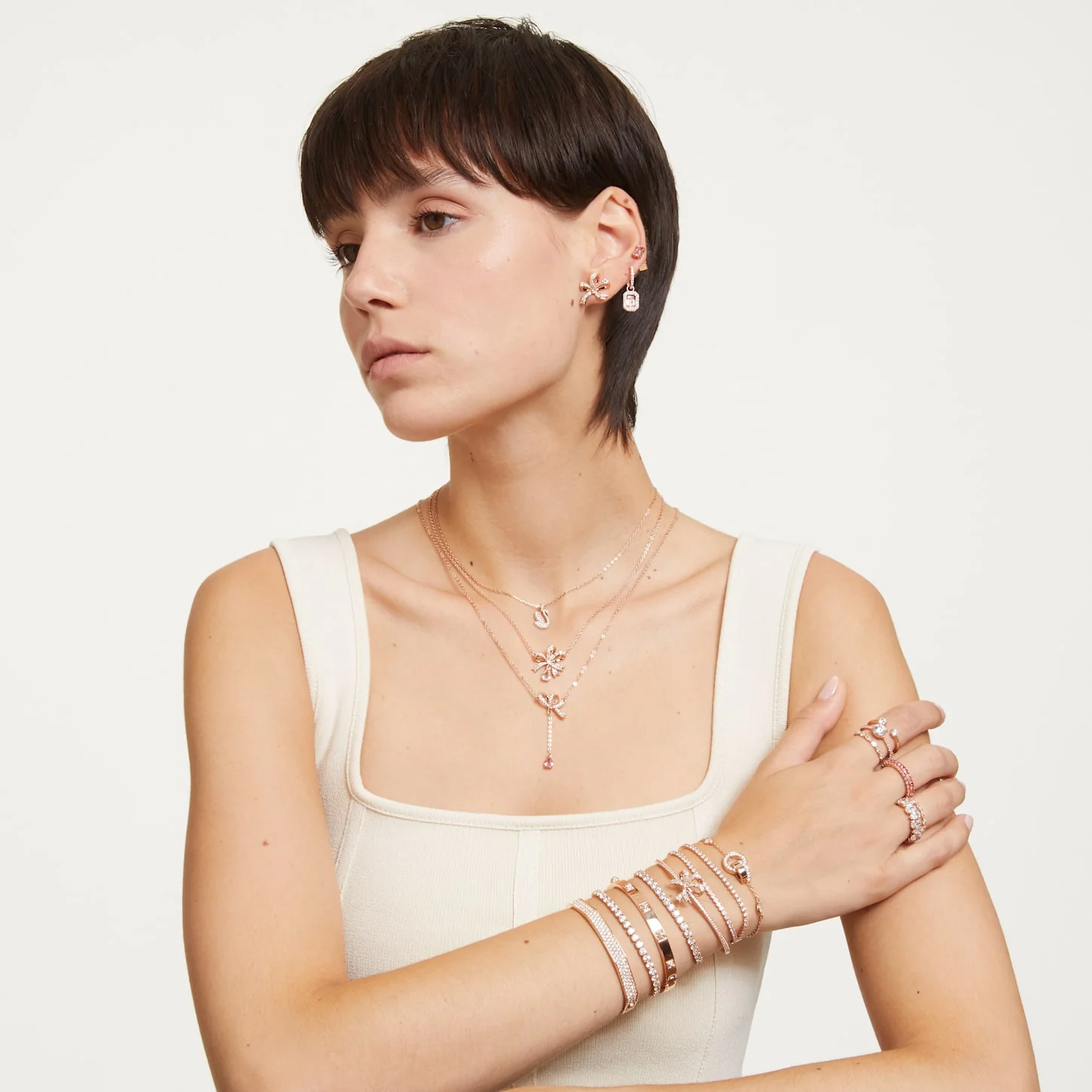 Matrix Tennis bracelet Round cut, White, Rose gold-tone plated - Image 5