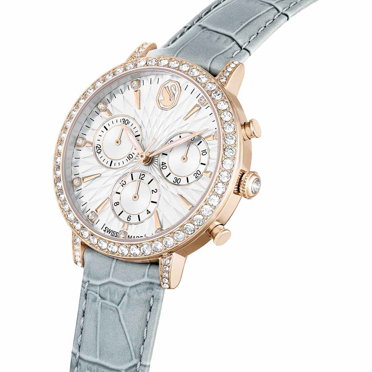 Matrix Tennis Chrono watch, Swiss Made, Leather strap, Gray, Champagne gold-tone finish - Image 3