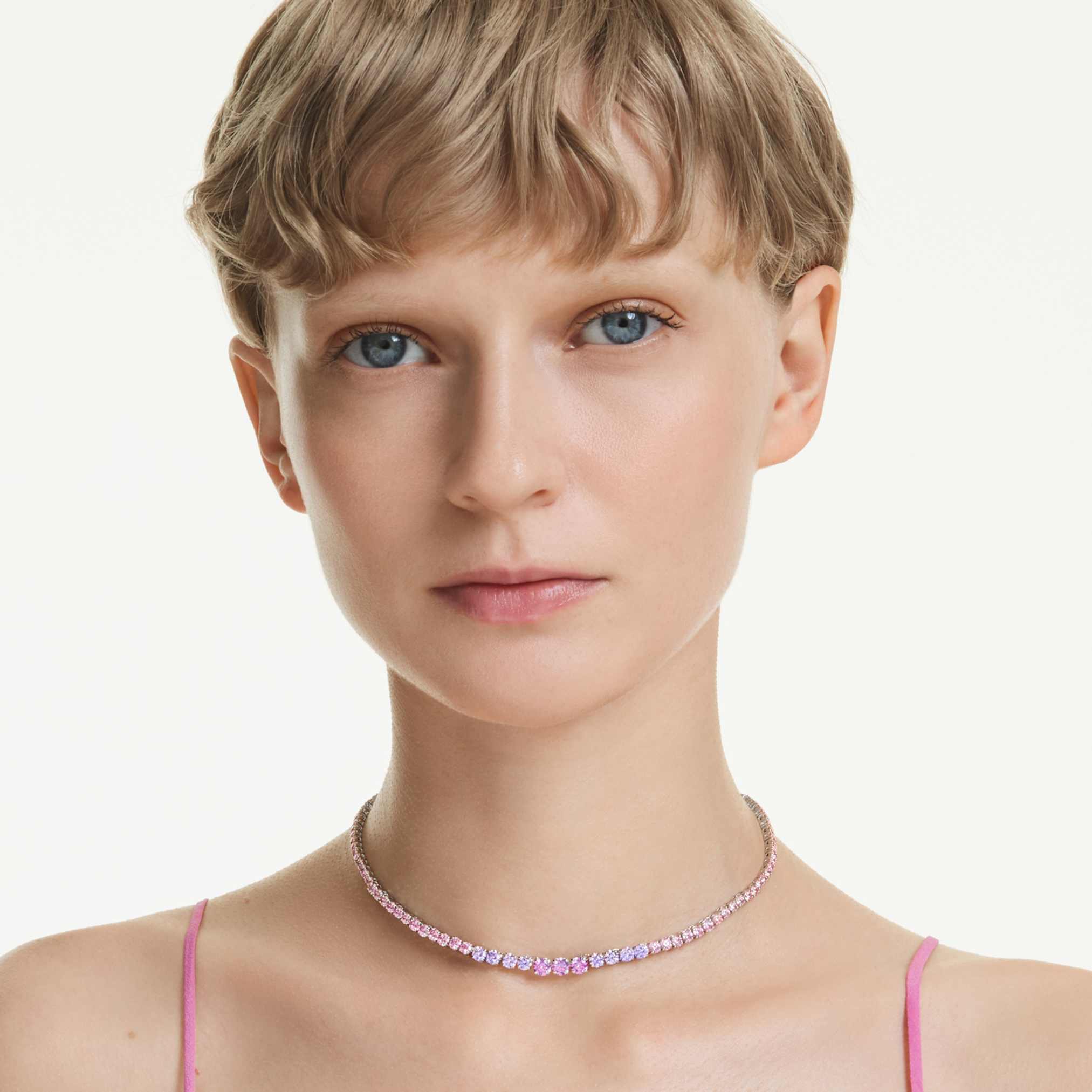 Matrix Tennis necklace Gradient of round cuts, Multicolored, Rhodium plated - Image 6
