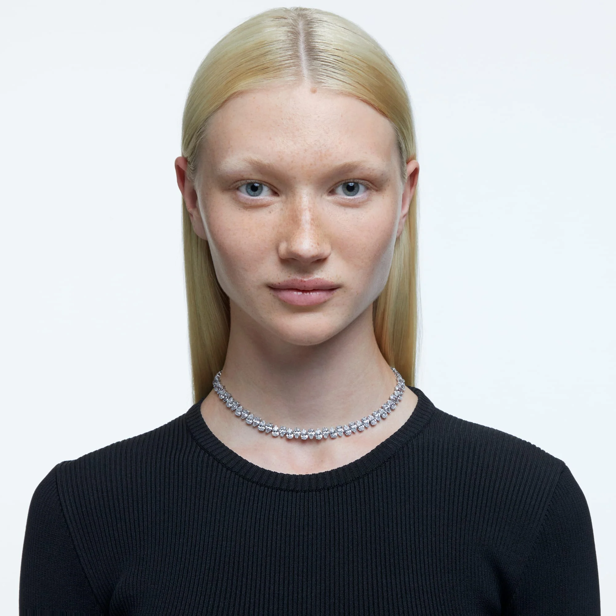 Matrix Tennis necklace Pear cut, White, Rhodium plated - Image 6
