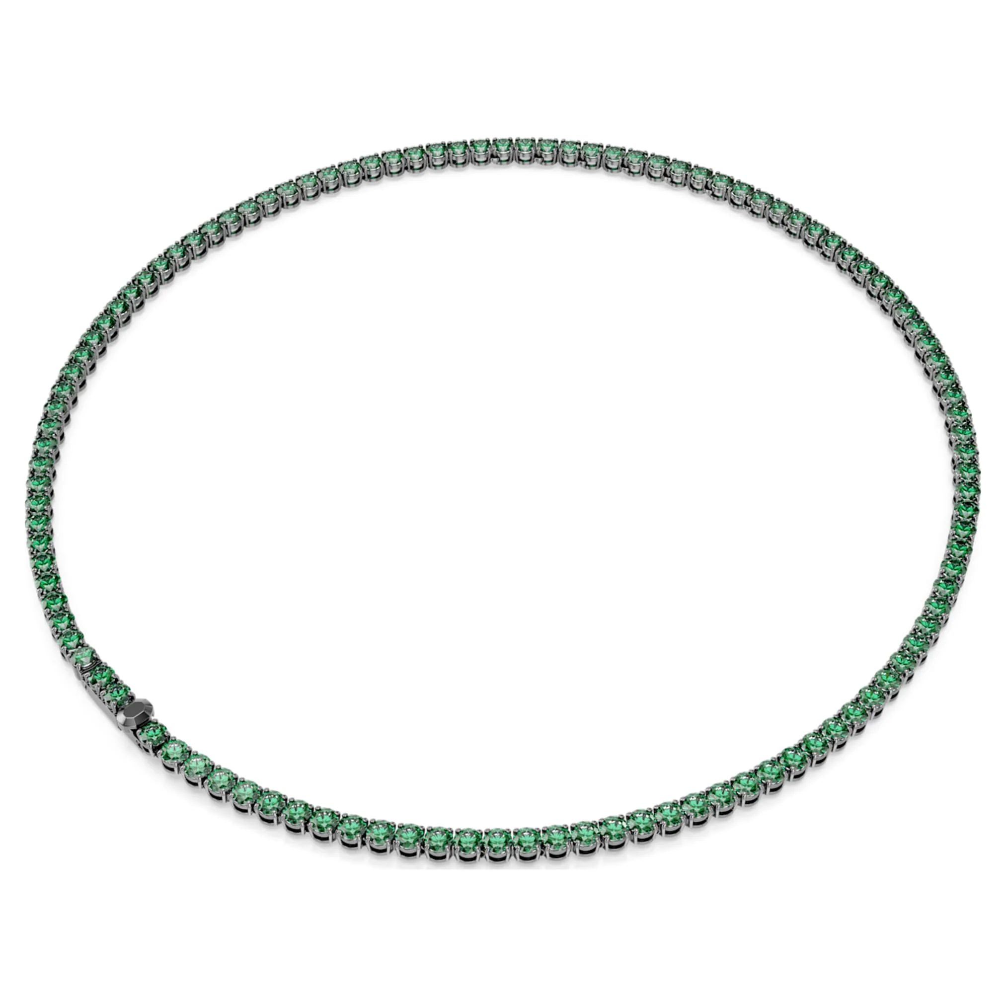 Matrix Tennis necklace Round cut, Green, Ruthenium plated - Image 5