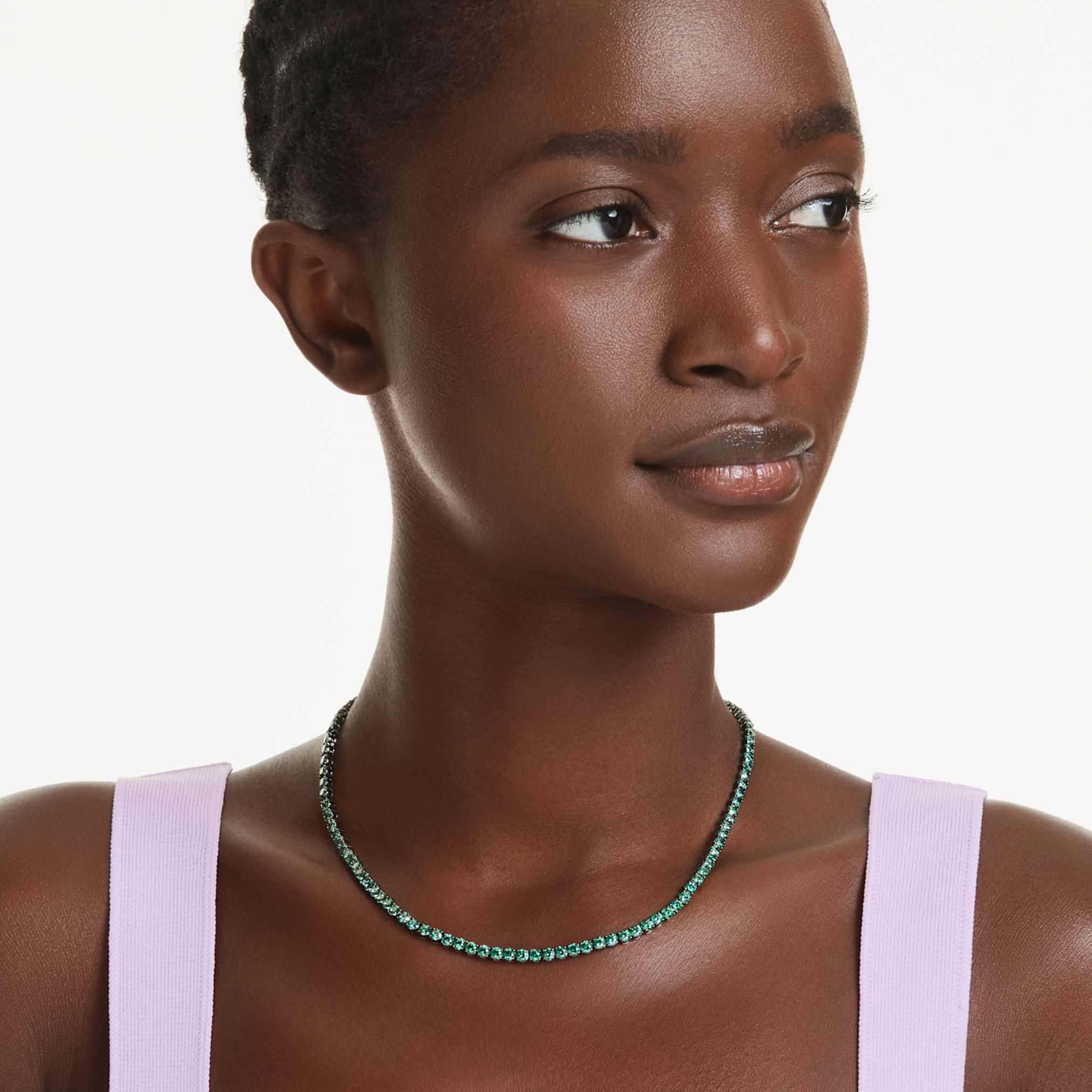 Matrix Tennis necklace Round cut, Green, Ruthenium plated - Image 6