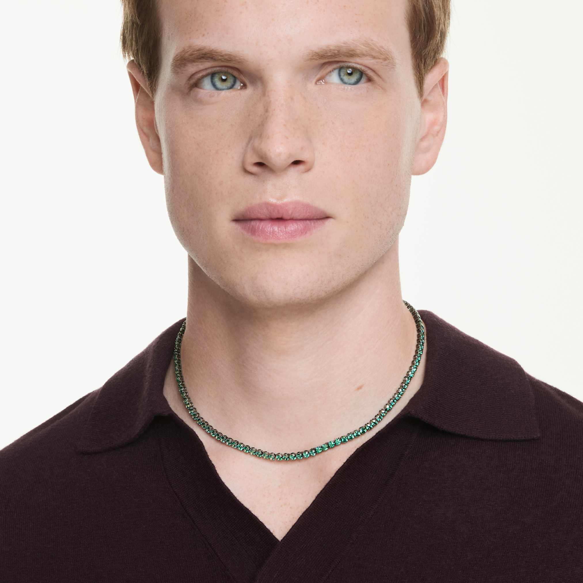 Matrix Tennis necklace Round cut, Green, Ruthenium plated - Image 7