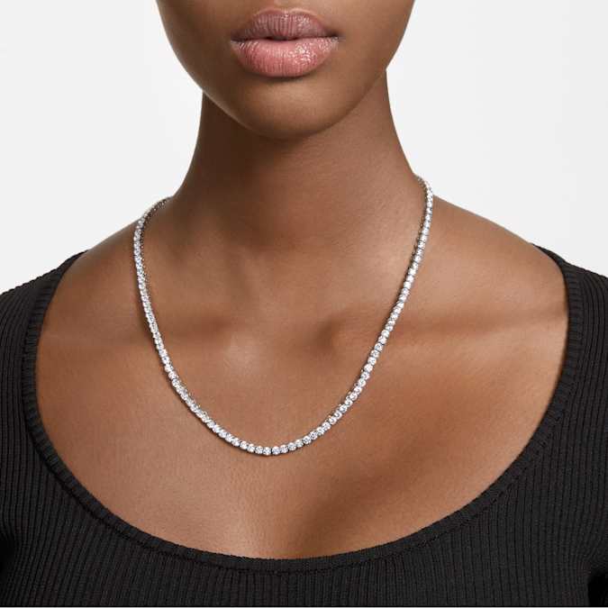 Matrix Tennis necklace Round cut, White, Rhodium plated - Image 5