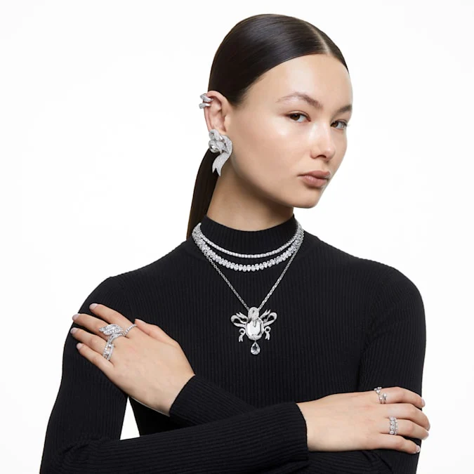 Matrix Tennis necklace Round cut, White, Rhodium plated - Image 7