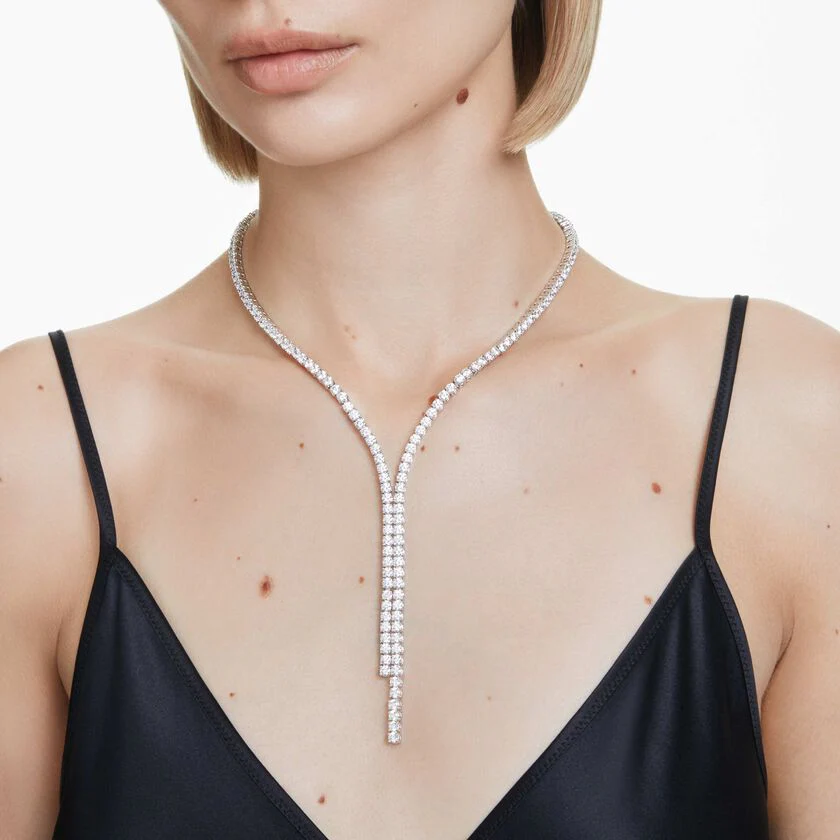 Matrix Y necklace Round cut, White, Rhodium plated - Image 6