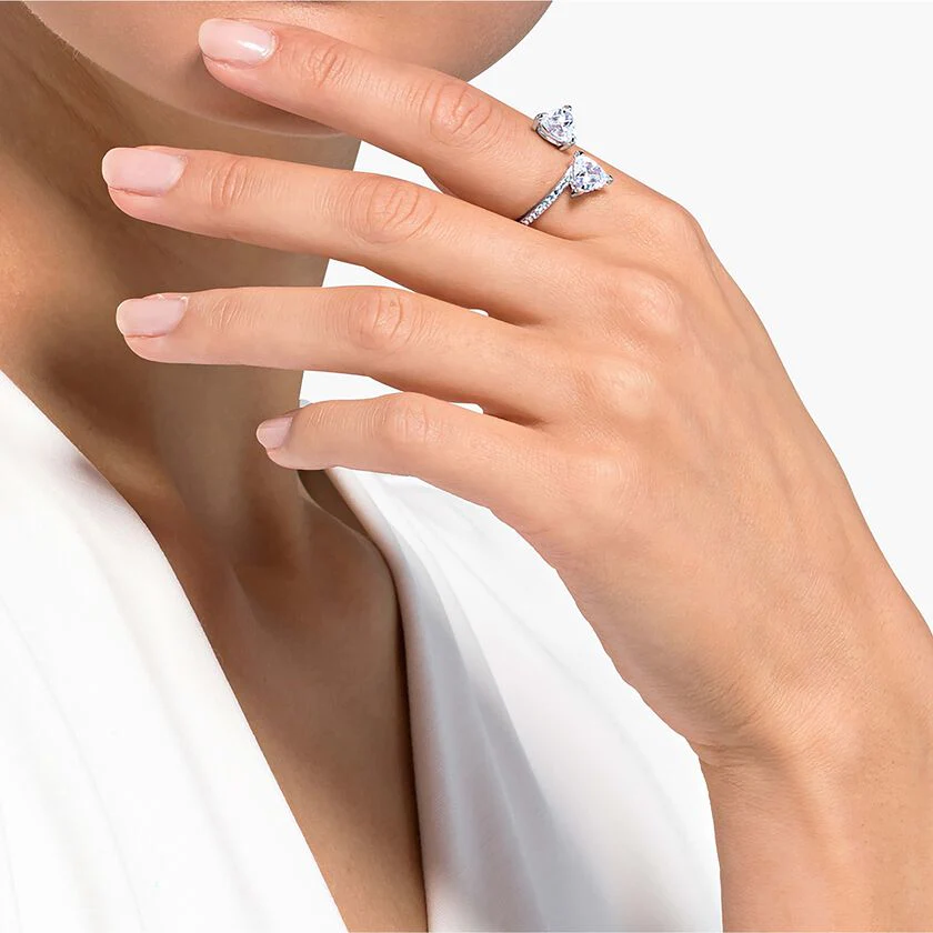 Mesmera Attract open ring Heart cut, Pavé, Heart, White, Silver-tone finish - Image 5