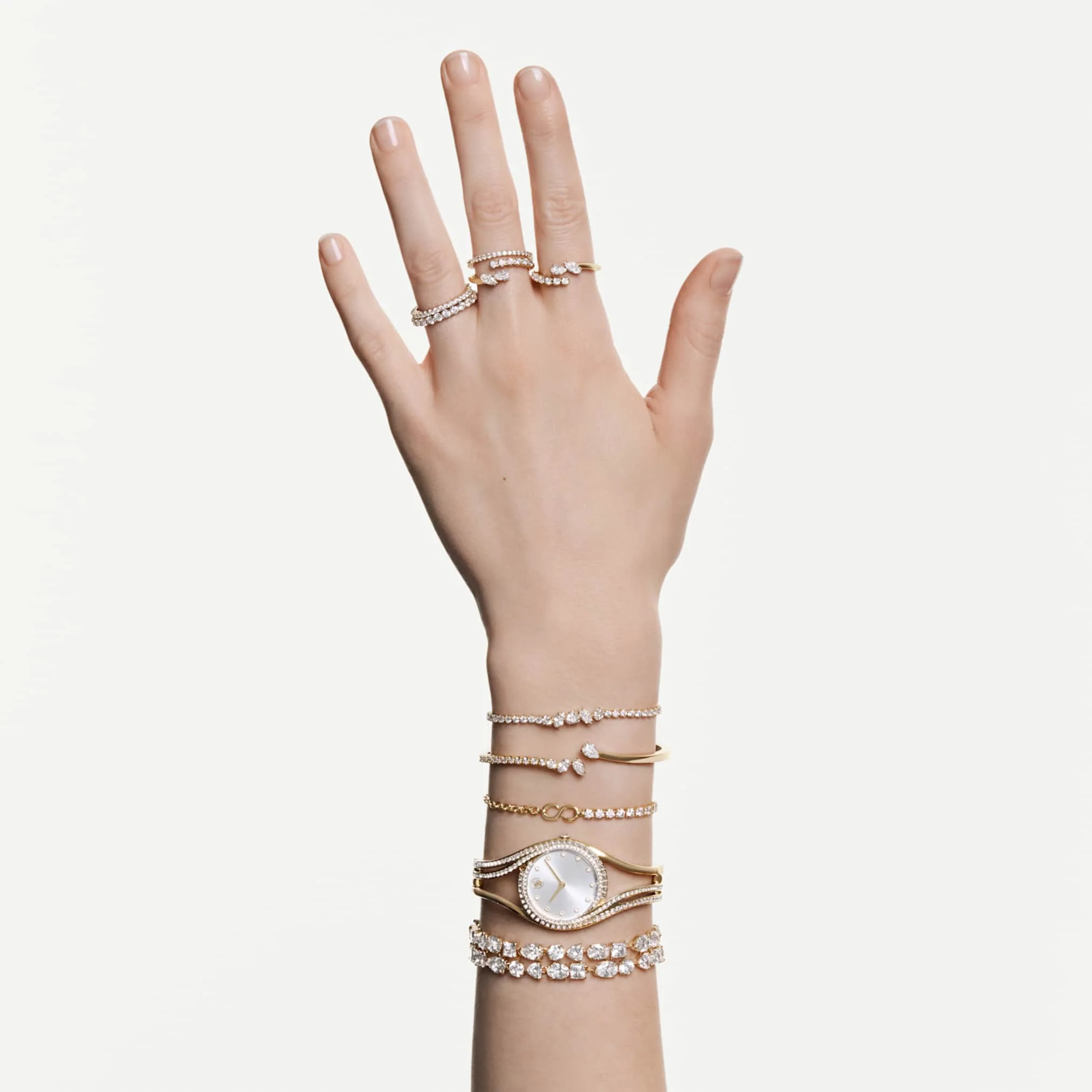 Mesmera bangle Mixed cuts, White, 18K gold finish - Image 6