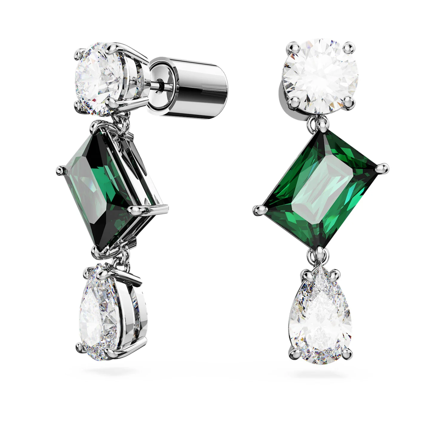 Mesmera drop earrings Mixed cuts, Green, Rhodium plated - Image 2